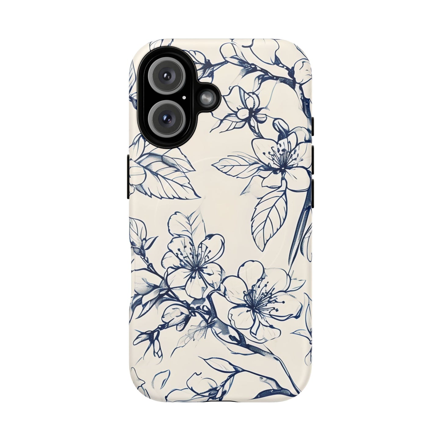 Blossom Sketch - Artistic Blue Floral - iPhone MagSafe Phone Case - Botanical Design