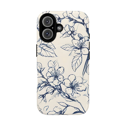 Blossom Sketch - Artistic Blue Floral - iPhone MagSafe Phone Case - Botanical Design
