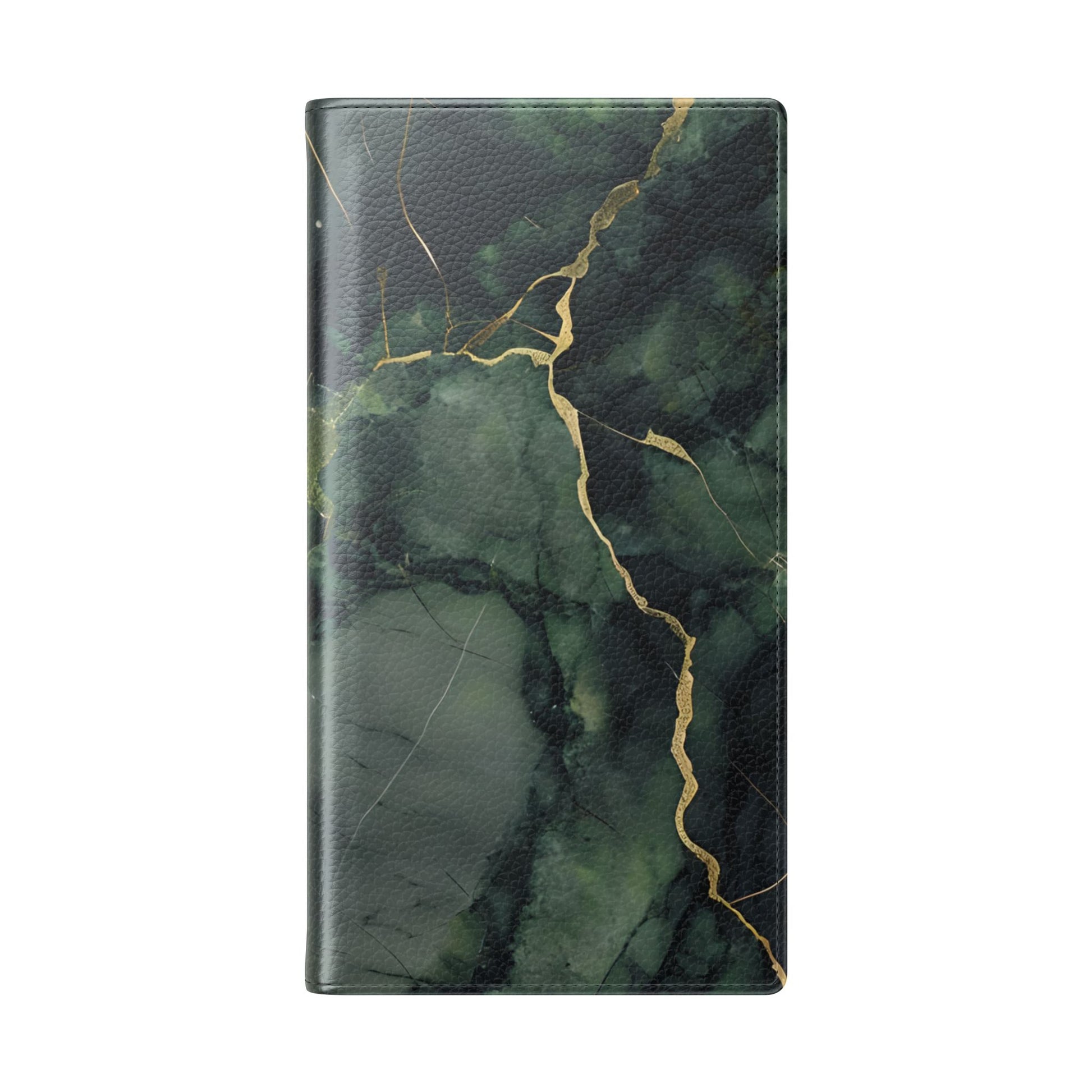 Verdant Vein - Flip Phone Case for Samsung Galaxy S23 Ultra - Green and Gold Marble Design