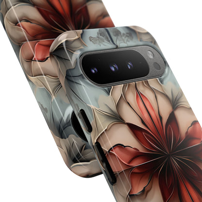 Ember Bloom - Kaleidoscope Collection Artistic Floral - Google Pixel Tough Phone Case - Fiery Symmetrical Design