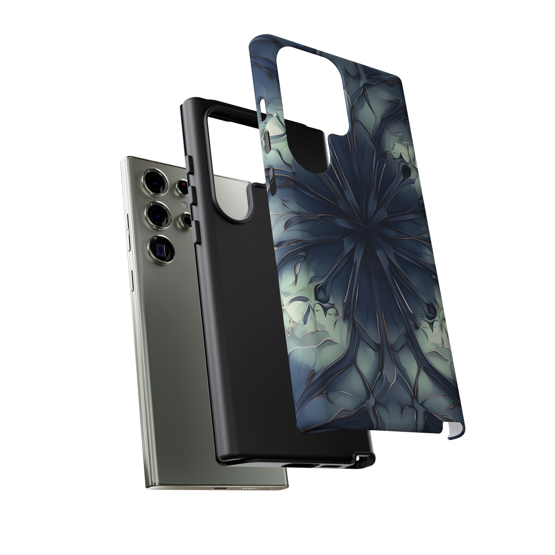 Indigo Mosaic - Artistic Kaleidoscope Collection Artistic Floral - Samsung Galaxy S23 Ultra Tough Phone Case - Bold Blue Symmetrical Design