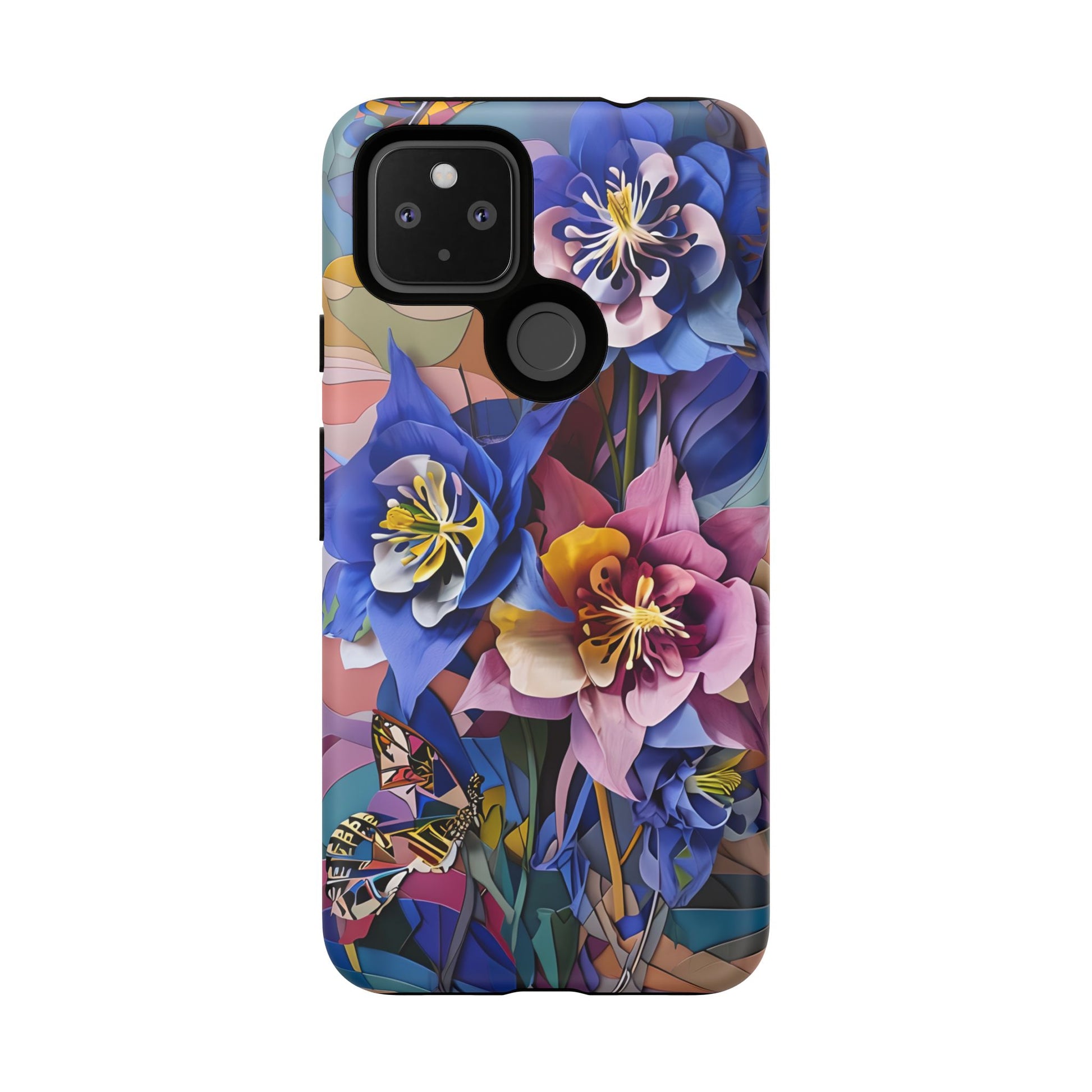 Blue Columbine Carnivale - Artistic Floral & Butterfly Google Pixel 4a 5G Tough Phone Case - Vibrant Botanical Design