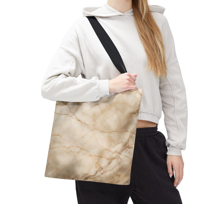 Parchment Mist Tote Bag (16x16 & 18x18)- Elegant Beige Marble Print on Canvas, Available with Beige or Black Handles, Reusable & Eco-Friendly