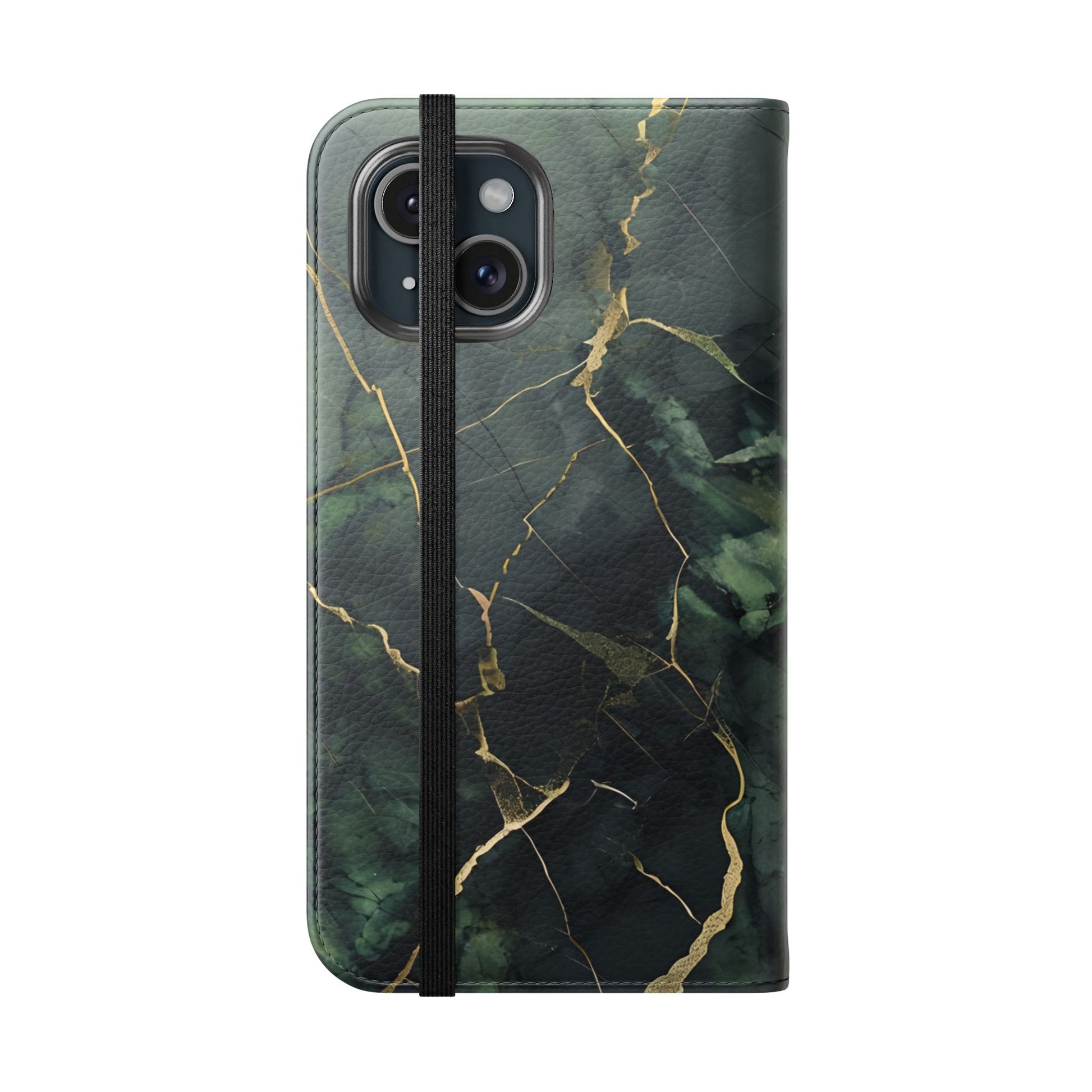 Verdant Vein - Green Marble Design Wallet Phone Case for iPhone 15