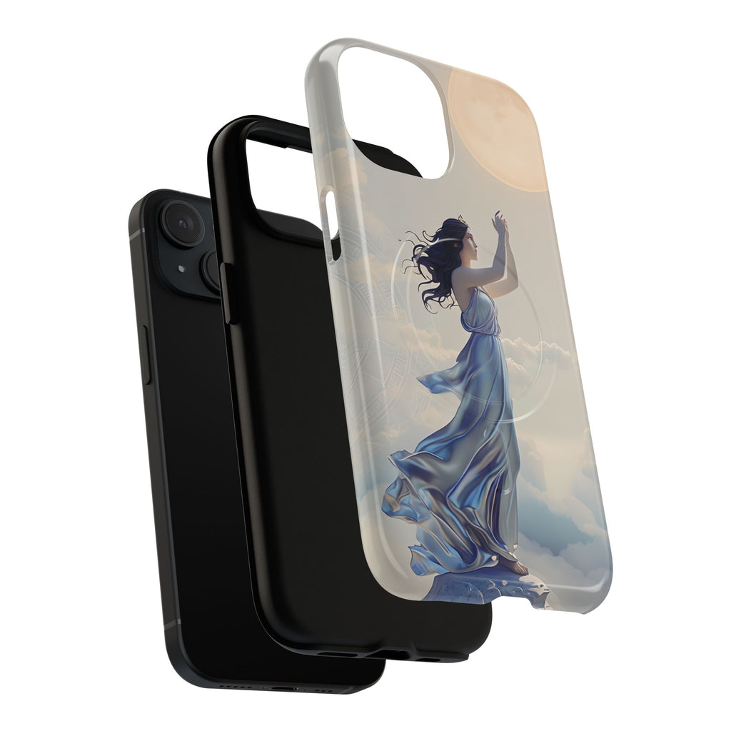 Moonlit Ascend - Ethereal Celestial Art iPhone 15 MagSafe Phone Case -Dreamy Night Sky & Floating Woman Design