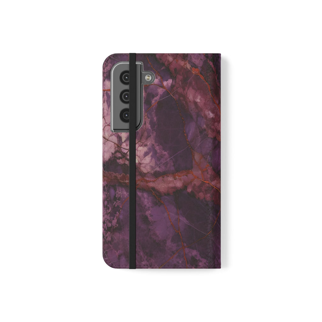 Amethyst Current Wallet Phone Case - Elegant Purple Marble Flip Cover for Samsung Galaxy S22