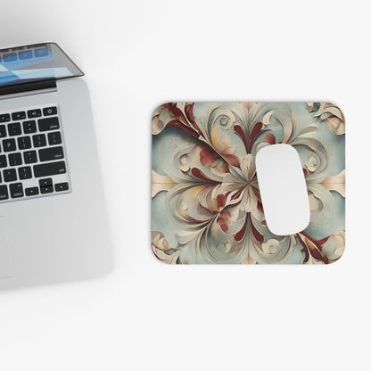 Vintage Baroque Blossom mouse pad beside laptop displaying vintage floral design