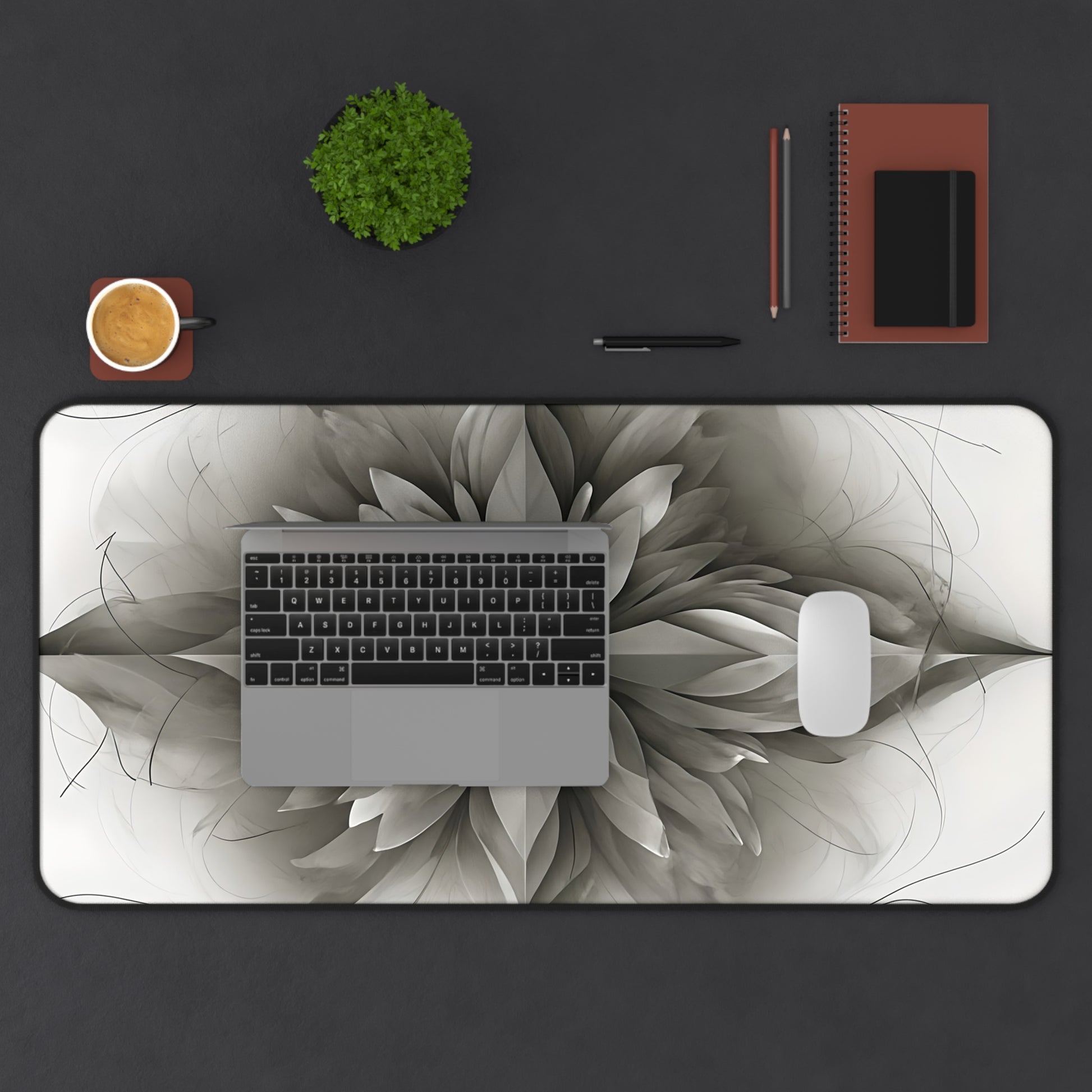 Silver Lotus Desk Mat - Premium Office Desk Pad, 3 Sizes Available, Artistic Workspace Protection