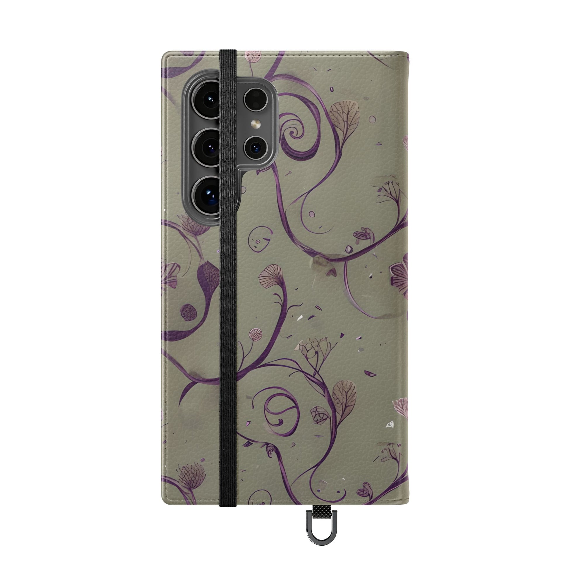Twilight Thistle Bloom Wallet Phone Case - Elegant Purple Floral Vine Flip Cover for Samsung Galaxy S24 Ultra
