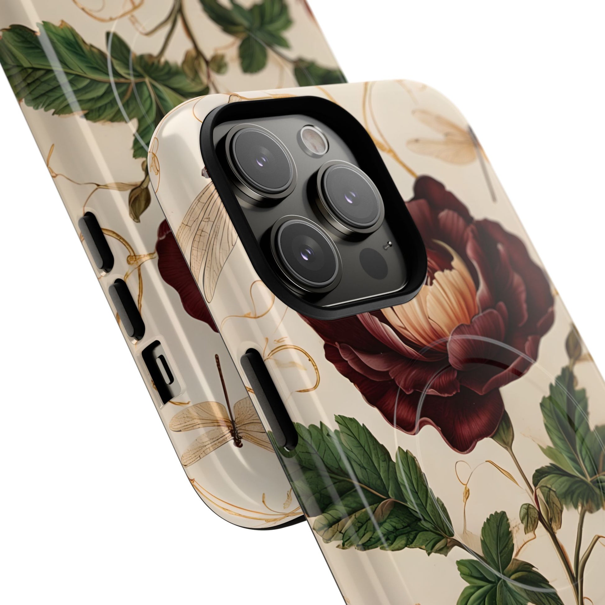 Vintage Burgundy Rose - Elegant Floral iPhone 14 Pro Max Phone Case - Classic Painterly Rose Design