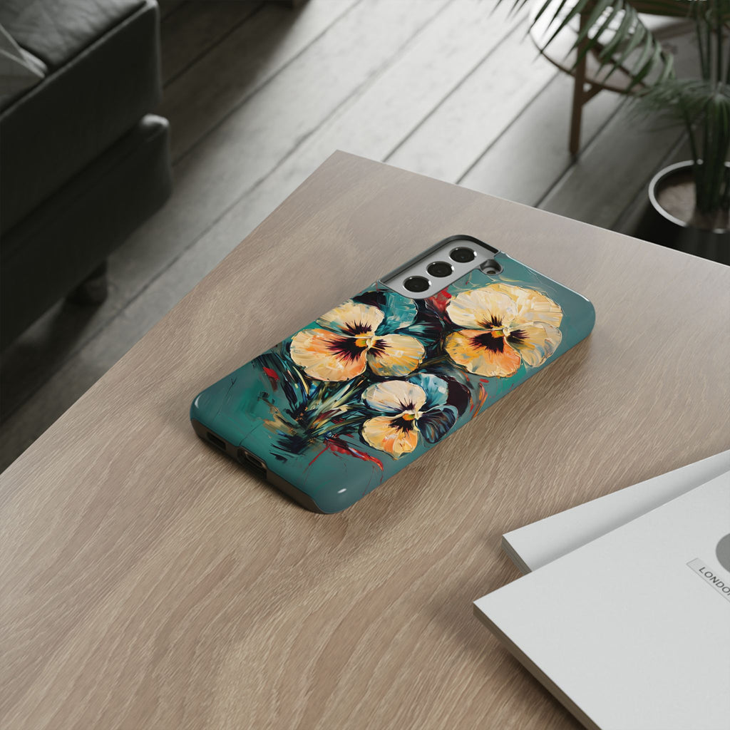 Golden Pansy Cascade Tough Case for Samsung Galaxy S22 Plus - Floral Artistic Shockproof Cover, Elegant Protective Phone Case
