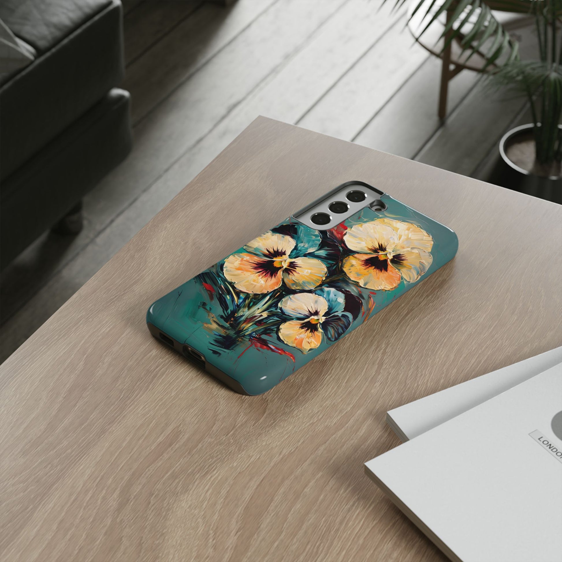 Golden Pansy Cascade Tough Case for Samsung Galaxy S22 Plus - Floral Artistic Shockproof Cover, Elegant Protective Phone Case