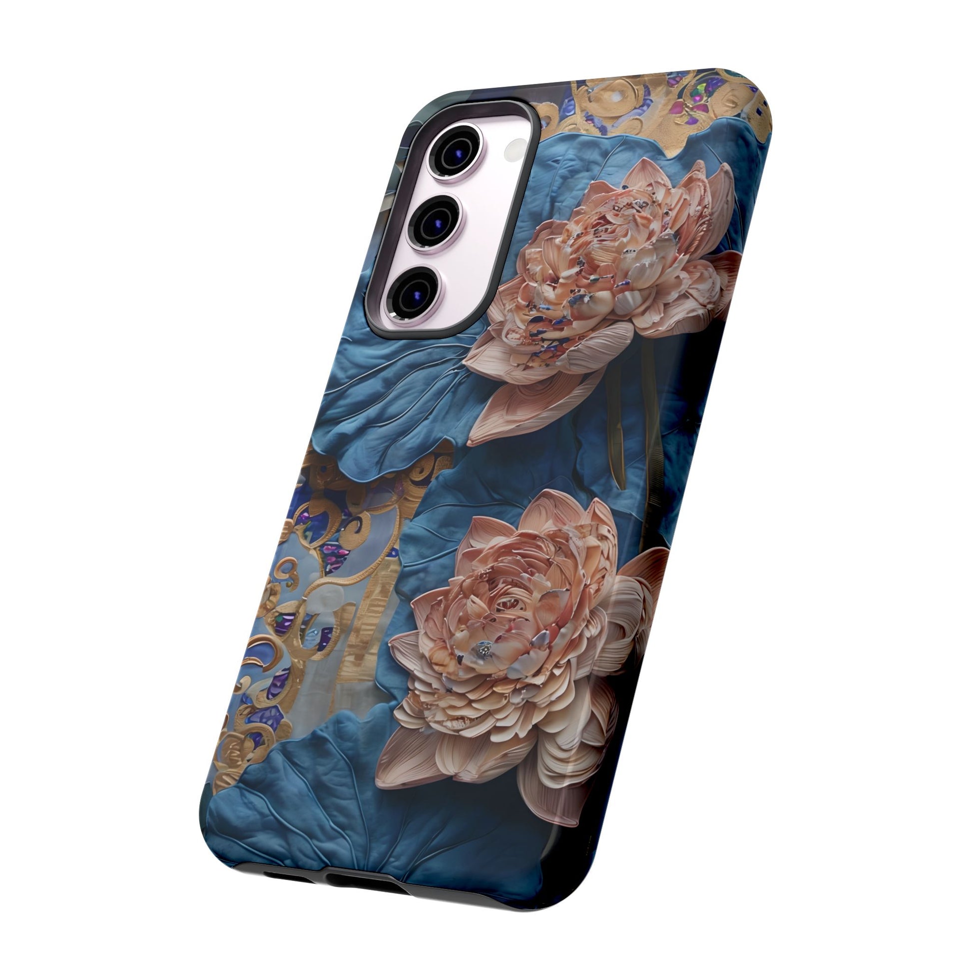 Peony Midnight Tapestry - Samsung Galaxy S23 Plus - Elegant Blue & Blush Artful Phone Cover