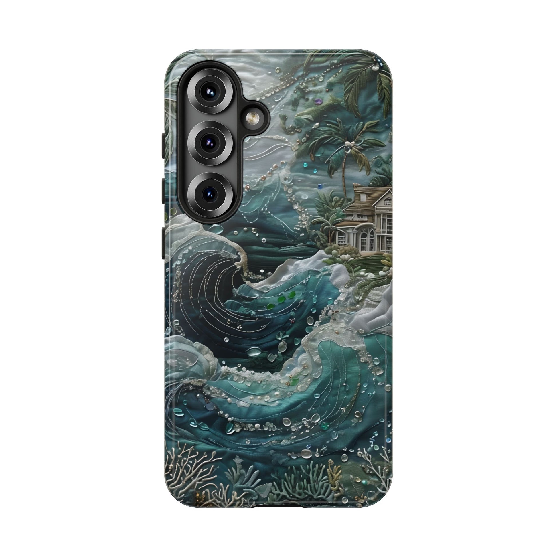 Tropical Midnight Wave - Artistic Ocean Samsung Galaxy S25 Tough Phone Case - Dramatic Blue Wave Design