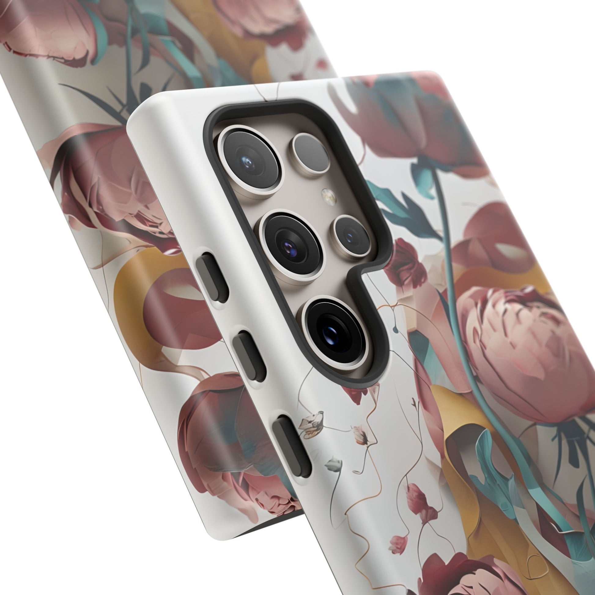 Blushing Peony Veil - Elegant Painterly Floral Samsung Galaxy S24 Ultra Tough Phone Case - Soft Blush & Teal Peony Design