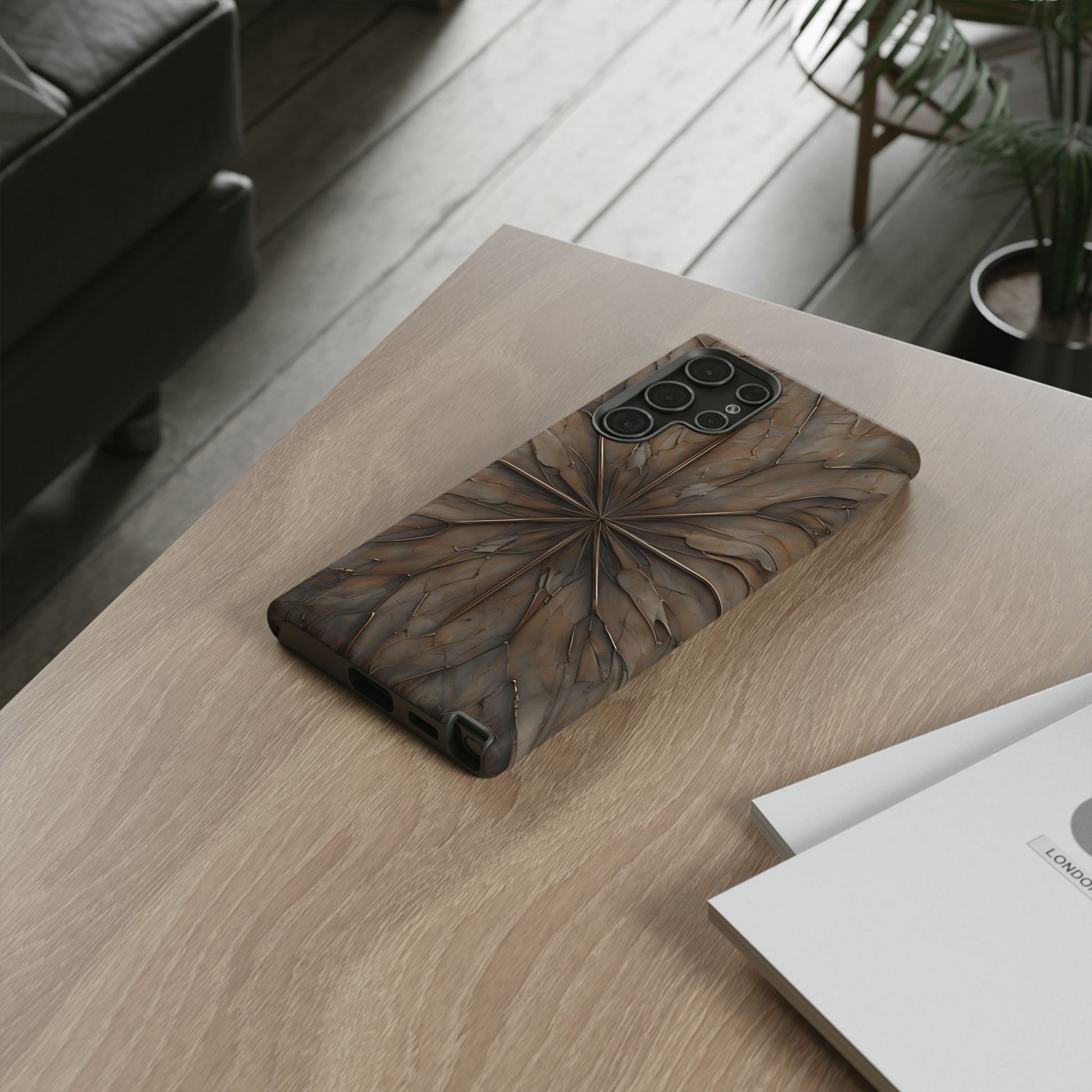 Earthstone Mandala - Kaleidoscope Collection Artistic Taupe Burst - Samsung Galaxy S22 Ultra Tough Phone Case