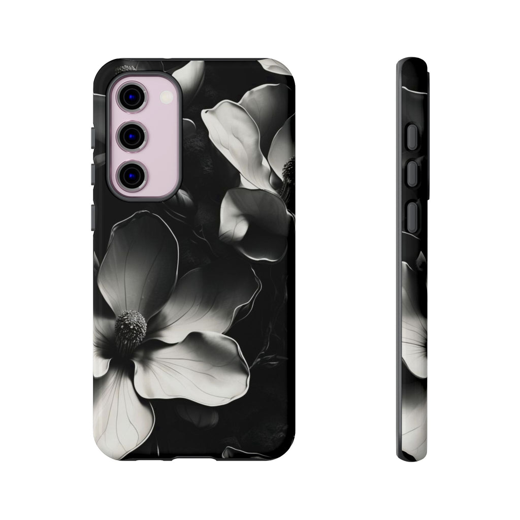 Monochrome Magnolia - Elegant Black & White Floral Samsung Galaxy S23 Plus Tough Phone Case - Artistic Magnolia Design