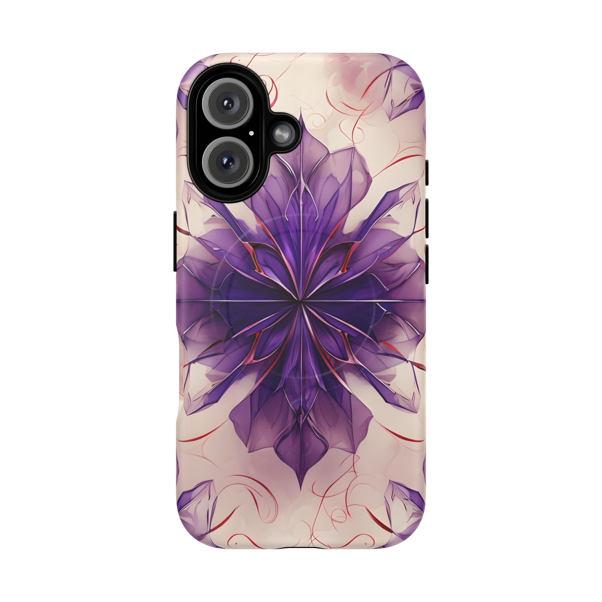 Violet Reverie - Kaleidoscope Collection Artistic Floral Burst - iPhone 16 MagSafe Phone Case - Bold Purple Symmetrical Design
