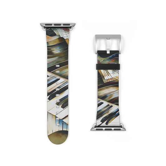 Ivory Cascade Apple Watch band strap with cascading piano key artwork and silver clasp