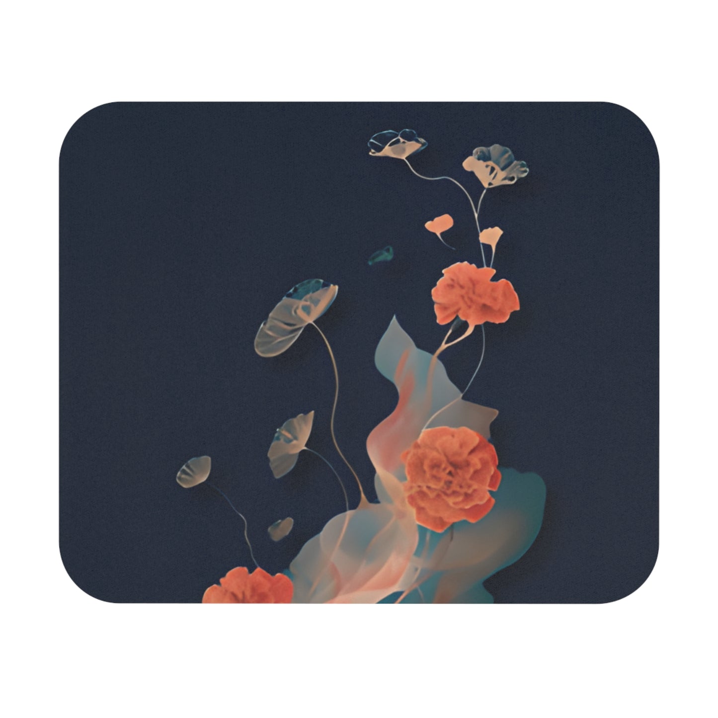 Lotus Reverie mouse pad featuring elegant lotus flower artwork on deep navy background