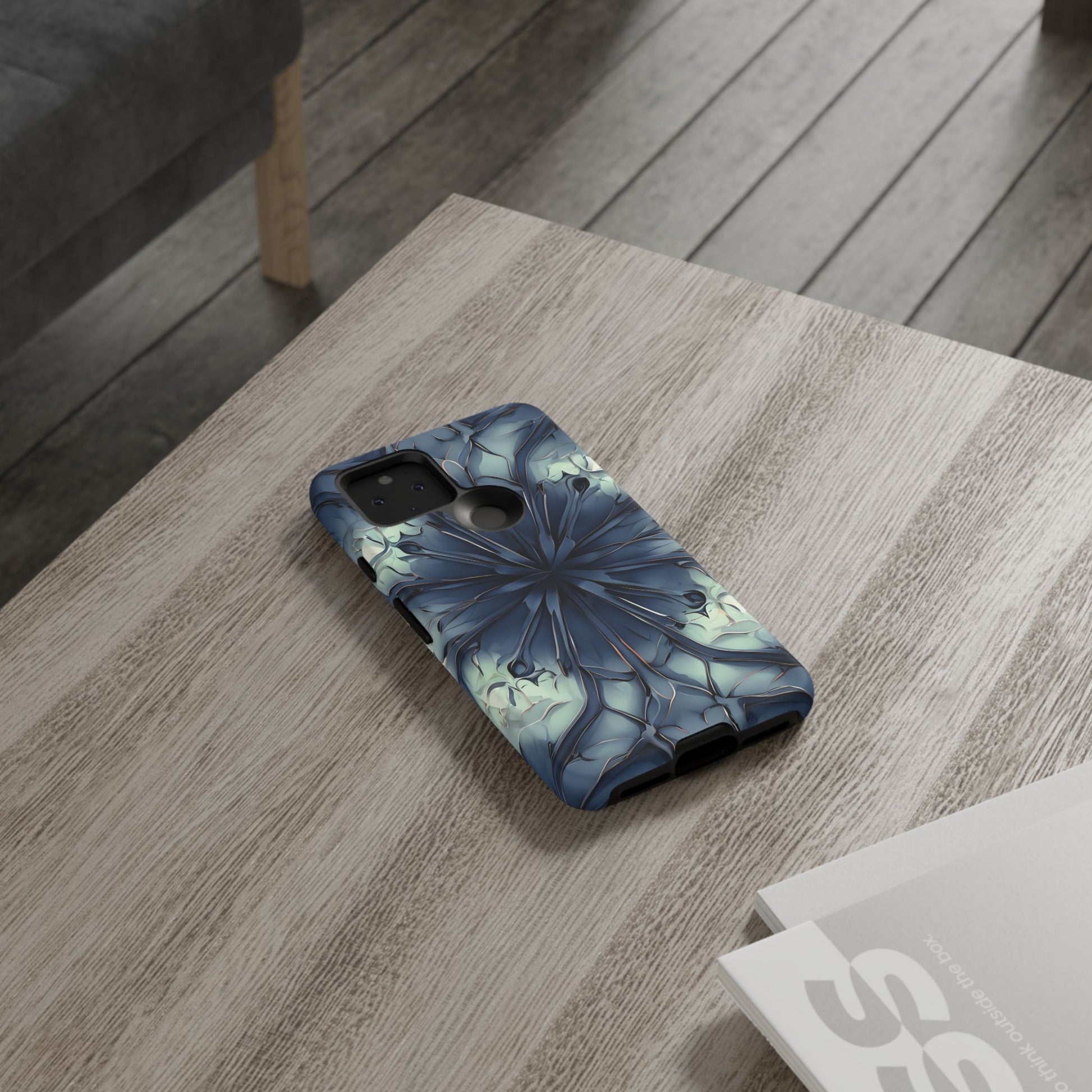 Indigo Mosaic - Artistic Kaleidoscope Collection Artistic Floral - Google Pixel 5 5G Tough Phone Case - Bold Blue Symmetrical Design