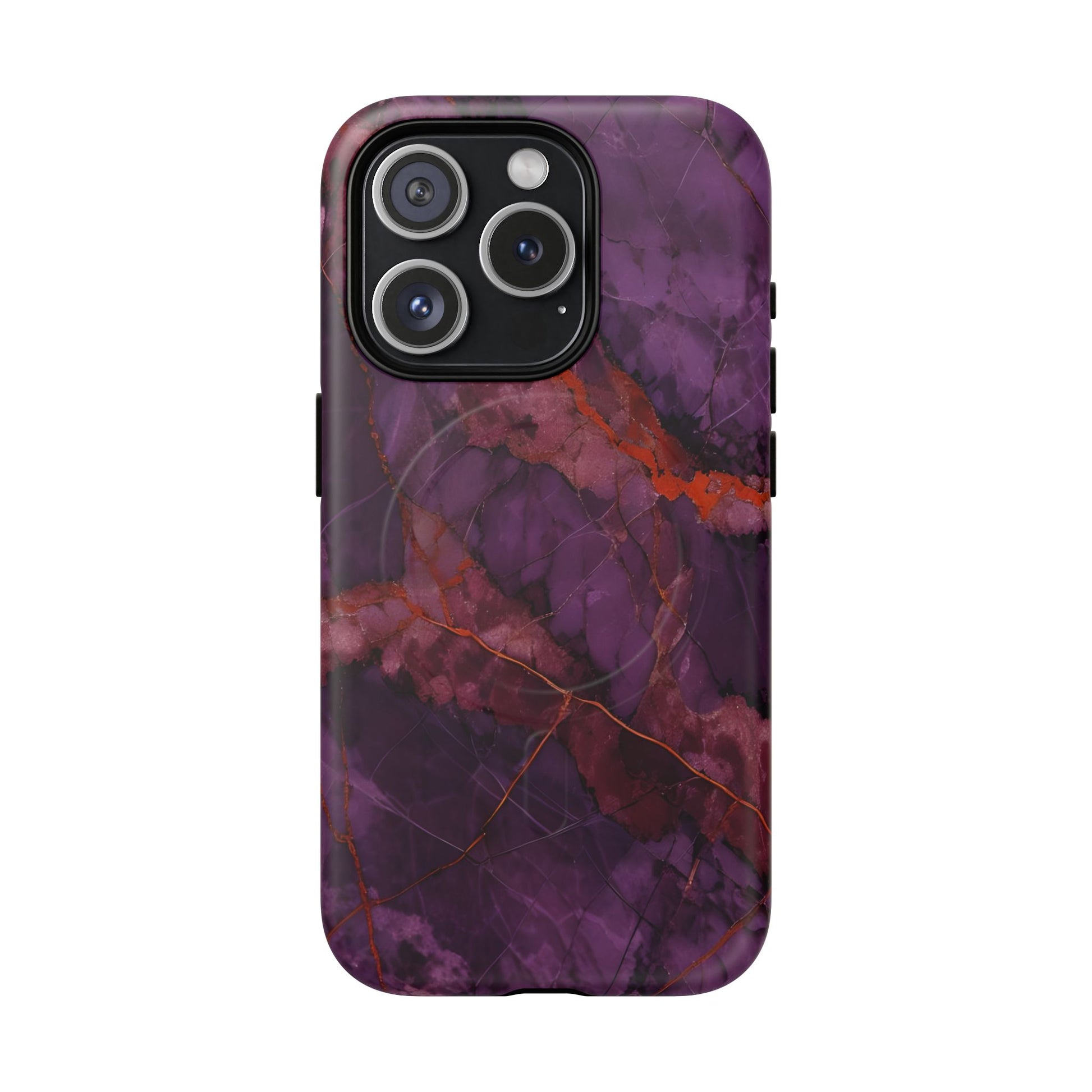 Amethyst Current - Kaleidoscope Collection Artistic Floral Burst - iPhone 15 Pro MagSafe Phone Case - Bold Purple Symmetrical Design