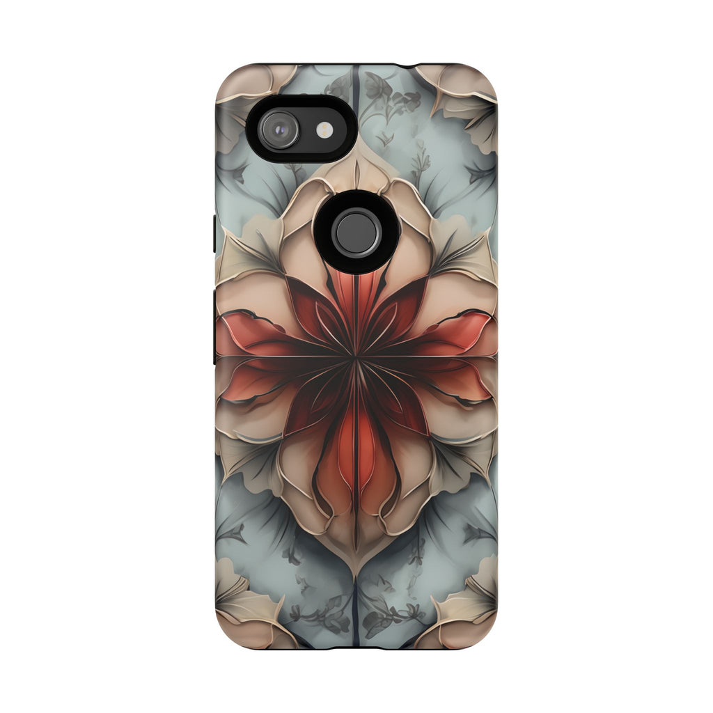 Ember Bloom - Kaleidoscope Collection Artistic Floral - Google Pixel 3a Tough Phone Case - Fiery Symmetrical Design
