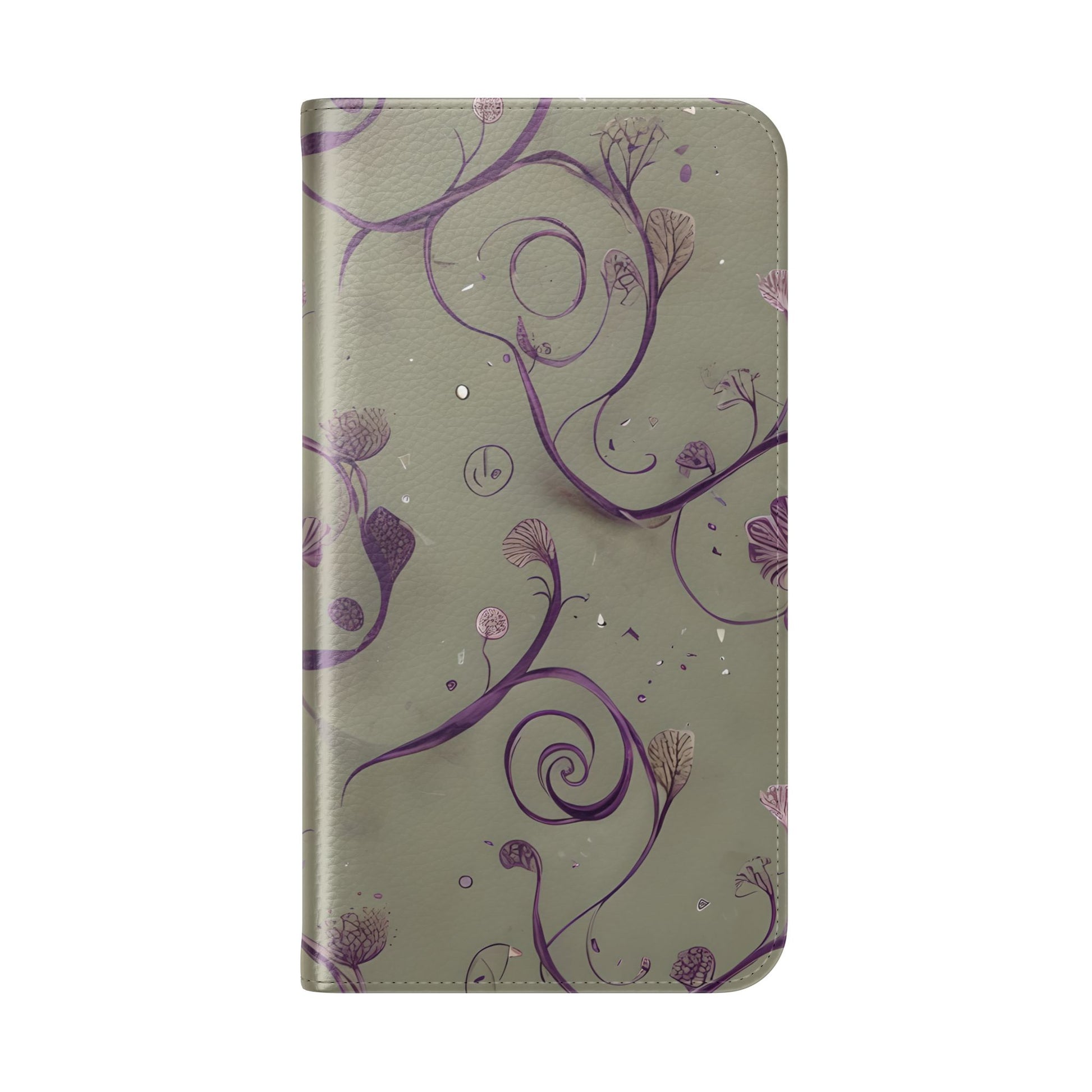 Twilight Thistle Bloom Wallet Phone Case - Elegant Purple Floral Vine Flip Cover for iPhone 14