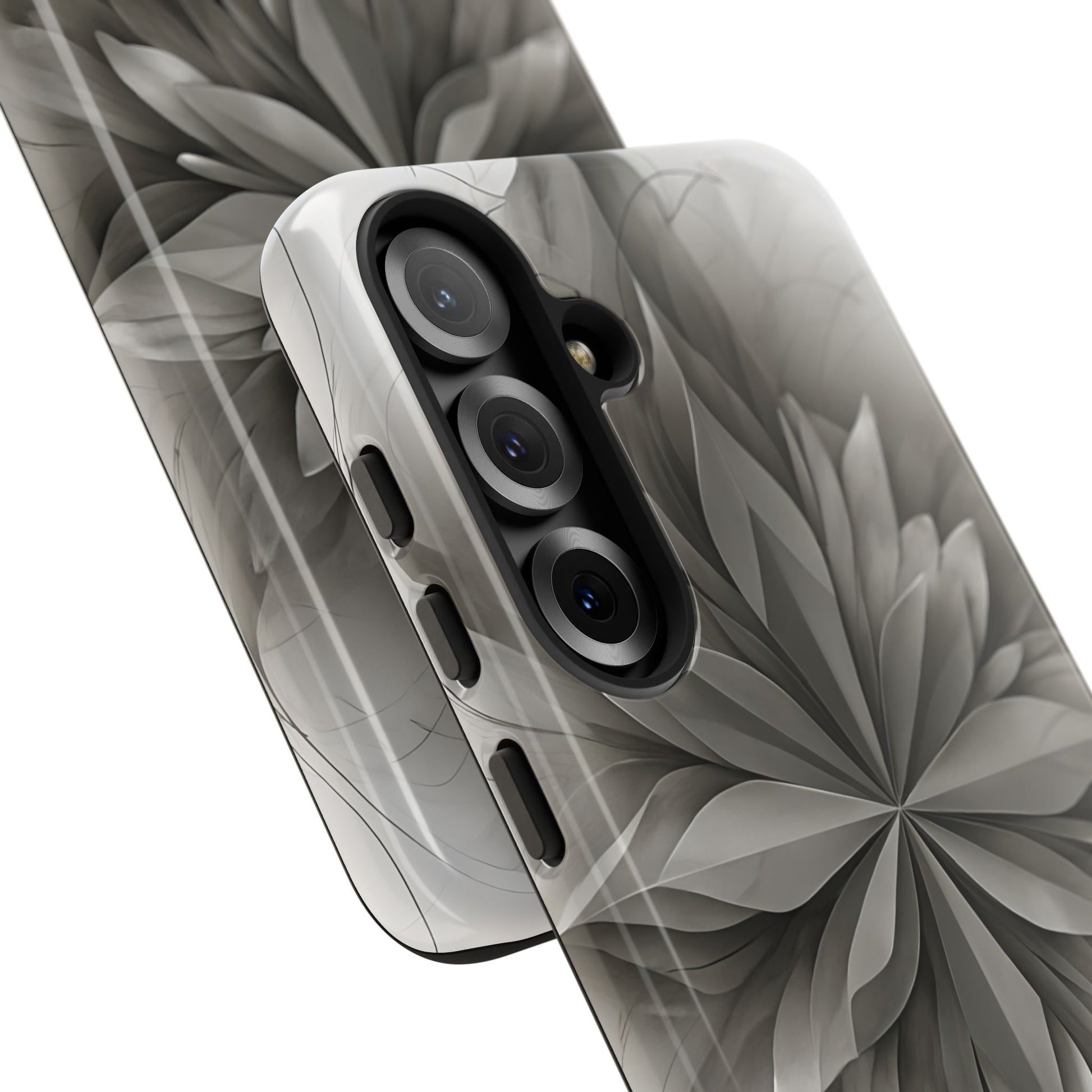 Silver Lotus - Elegant Monochrome Floral Samsung Galaxy S25 Plus Tough Phone Case - Modern Lotus Design