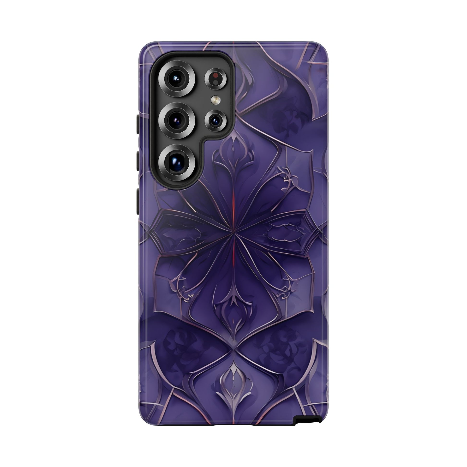 Violet Nebula - Kaleidoscope Collection Artistic Floral Burst - Samsung Galaxy S25 Ultra Tough Phone Case - Bold Purple Symmetrical Design