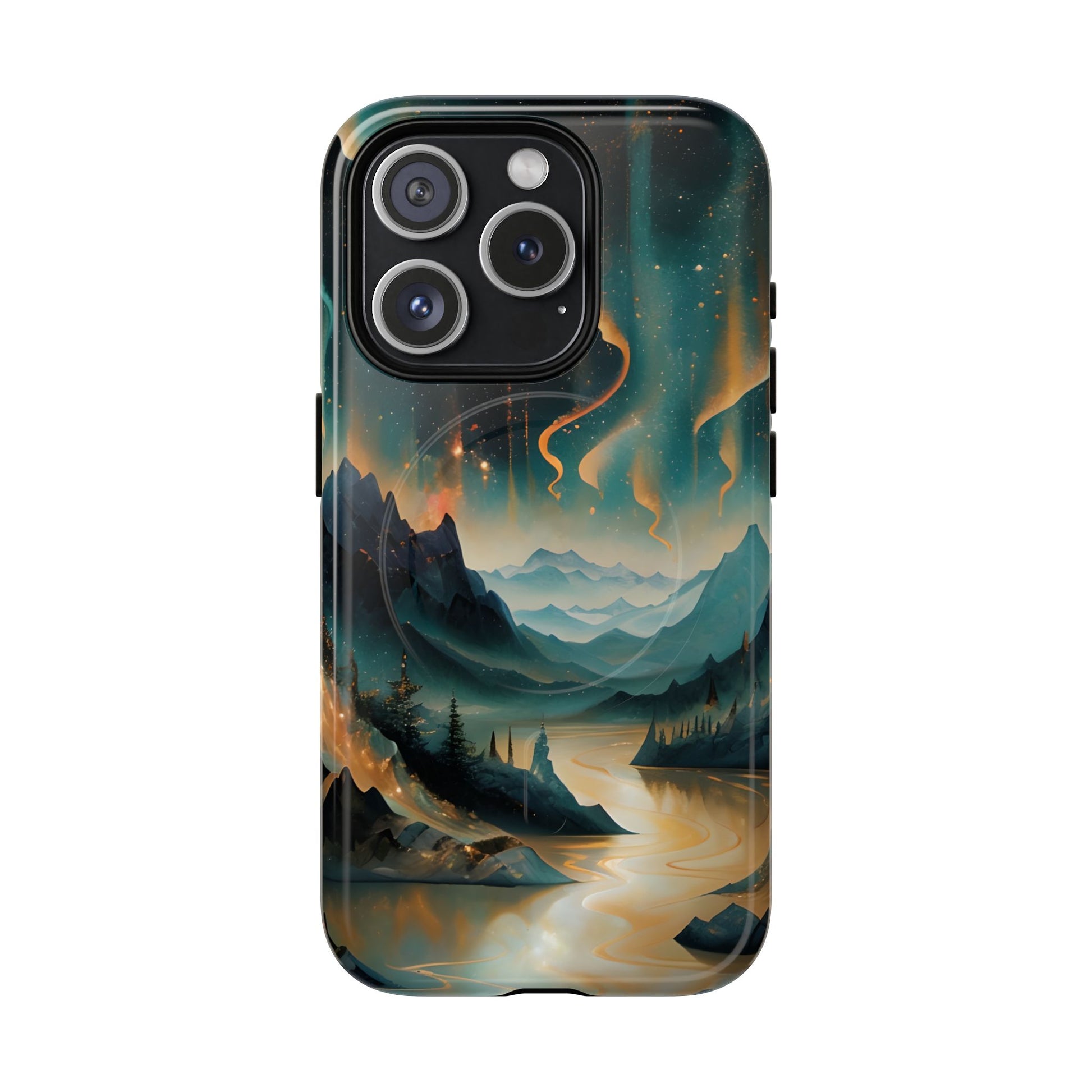 Aurora Dreamscape iPhone 15 Pro Case – Northern Lights Art, MagSafe Compatible, Tough Shockproof Cover