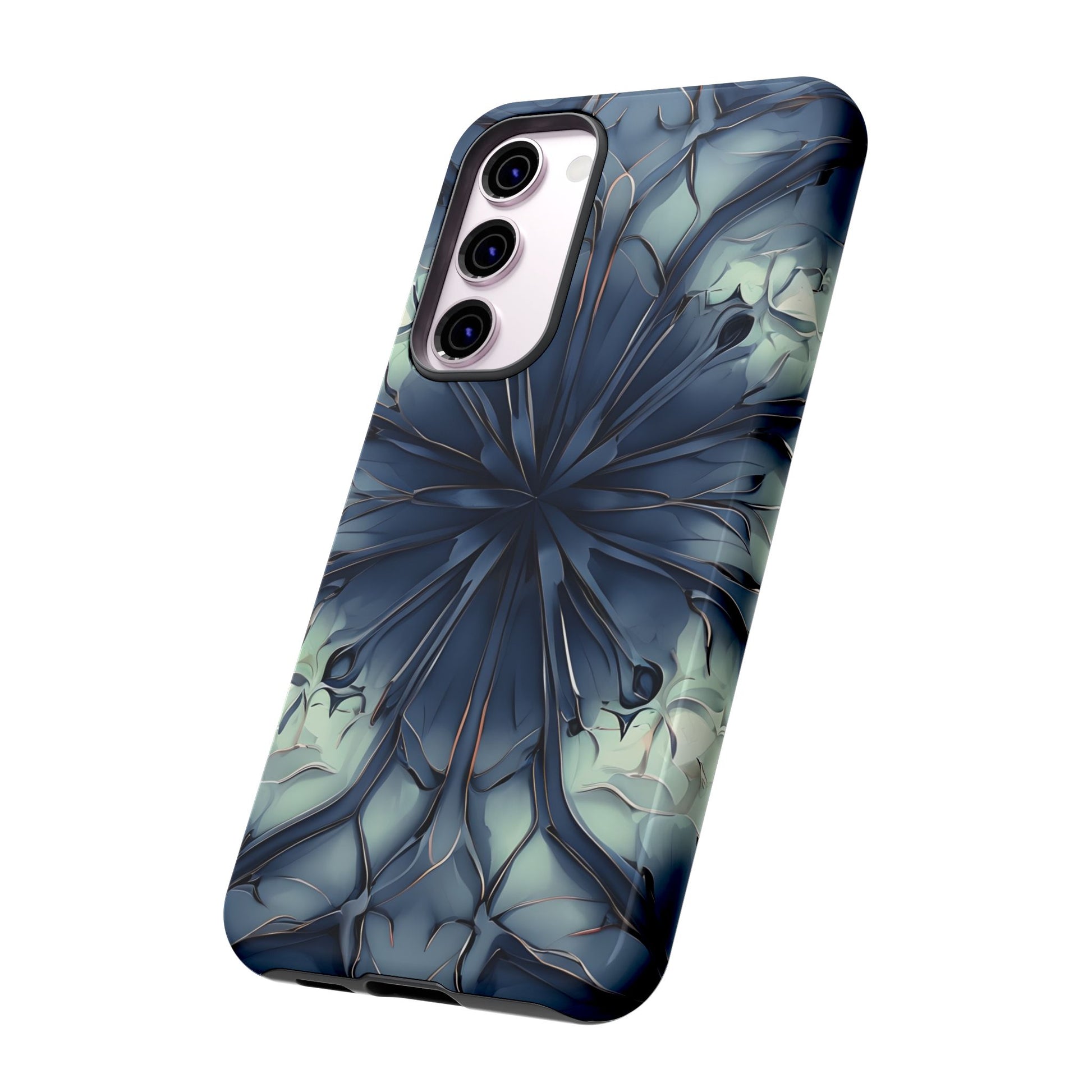 Indigo Mosaic - Artistic Kaleidoscope Collection Artistic Floral - Samsung Galaxy S23 Plus Tough Phone Case - Bold Blue Symmetrical Design