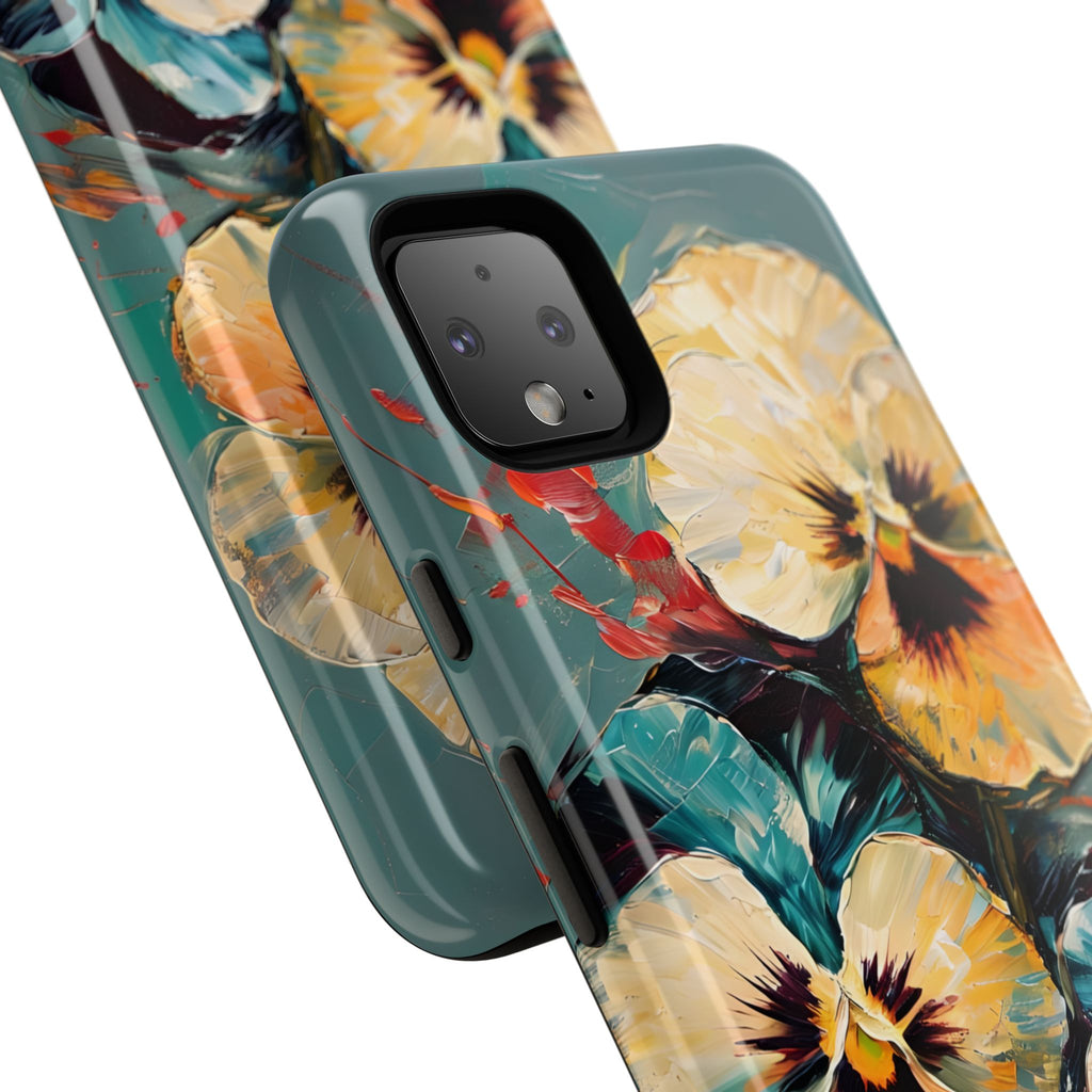 Golden Pansy Cascade Tough Case for Google Pixel 4XL - Floral Artistic Shockproof Cover, Elegant Protective Phone Case