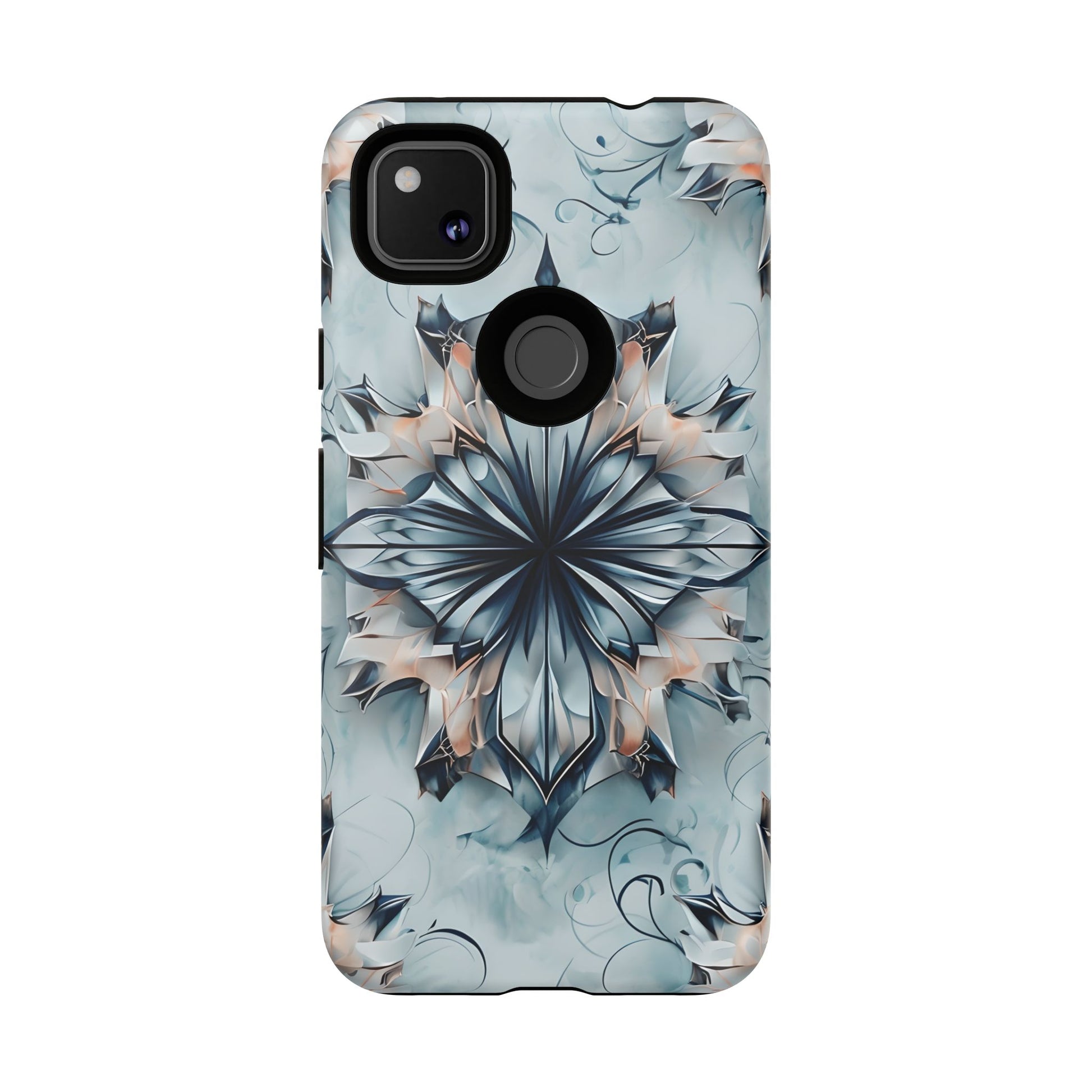 Indigo Mirage - Artistic Kaleidoscope Collection Artistic Floral - Google Pixel 4a Tough Phone Case - Bold Indigo Symmetrical Design