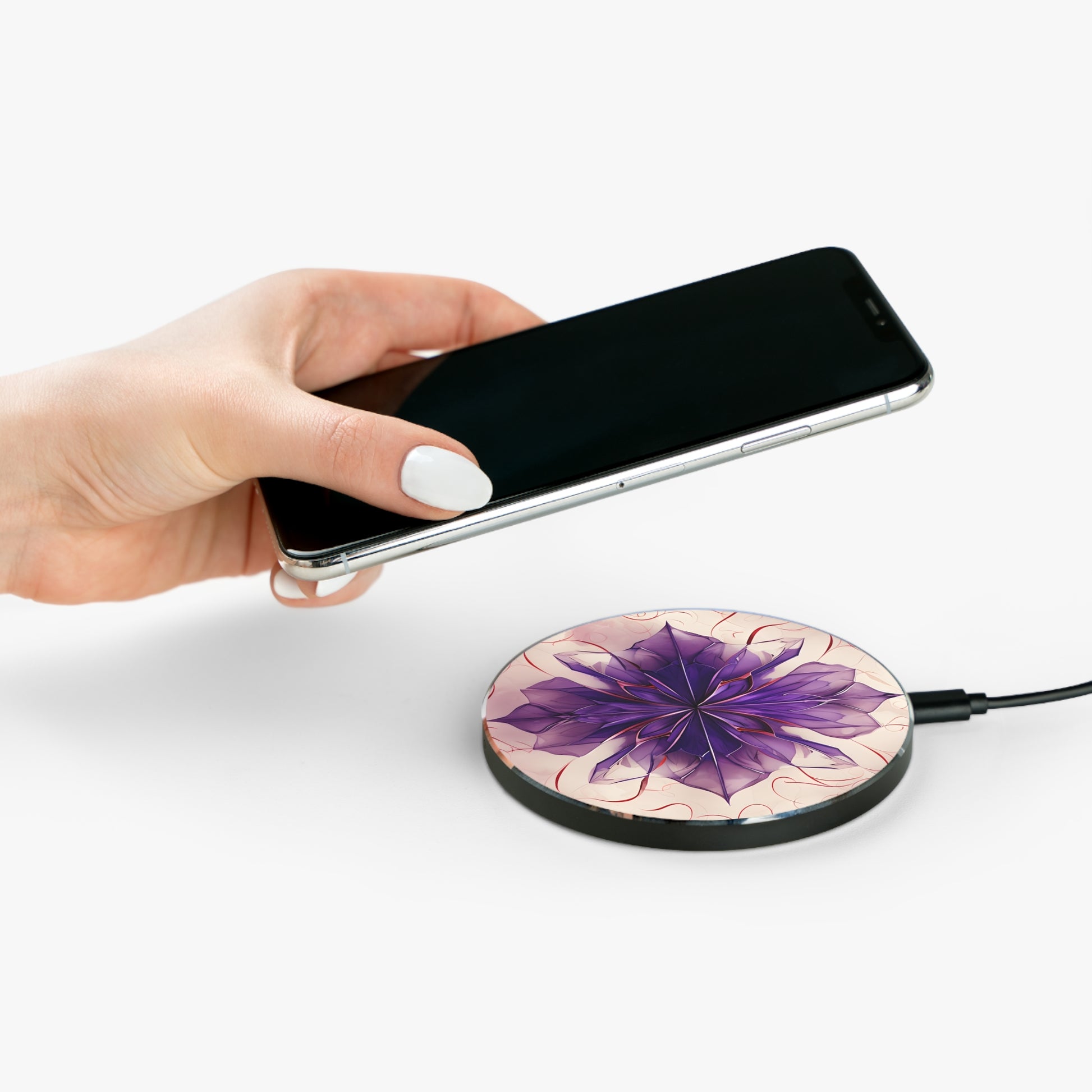 Violet Reverie Qi Wireless Charger - 10W Fast Charging Pad - MagSafe Compatible Designer Phone Charger