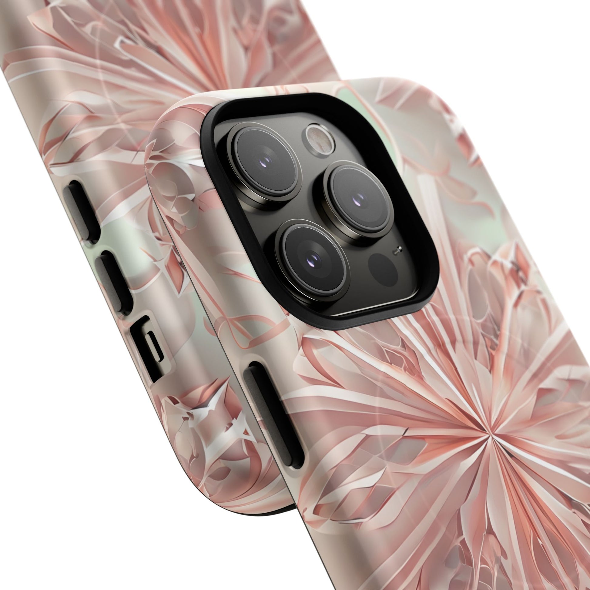 Blush Frost iPhone 14 Pro - Kaleidoscope Collection of MagSafe Compatible - Soft Pink Geometric Floral Design