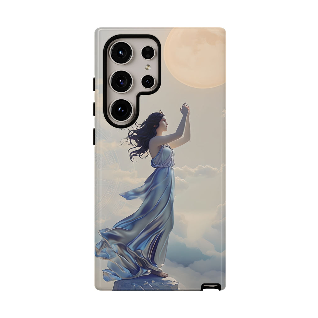 Moonlit Ascend - Ethereal Celestial Art Samsung Galaxy S24 Ultra Tough Phone Case - Dreamy Night Sky & Floating Woman Design