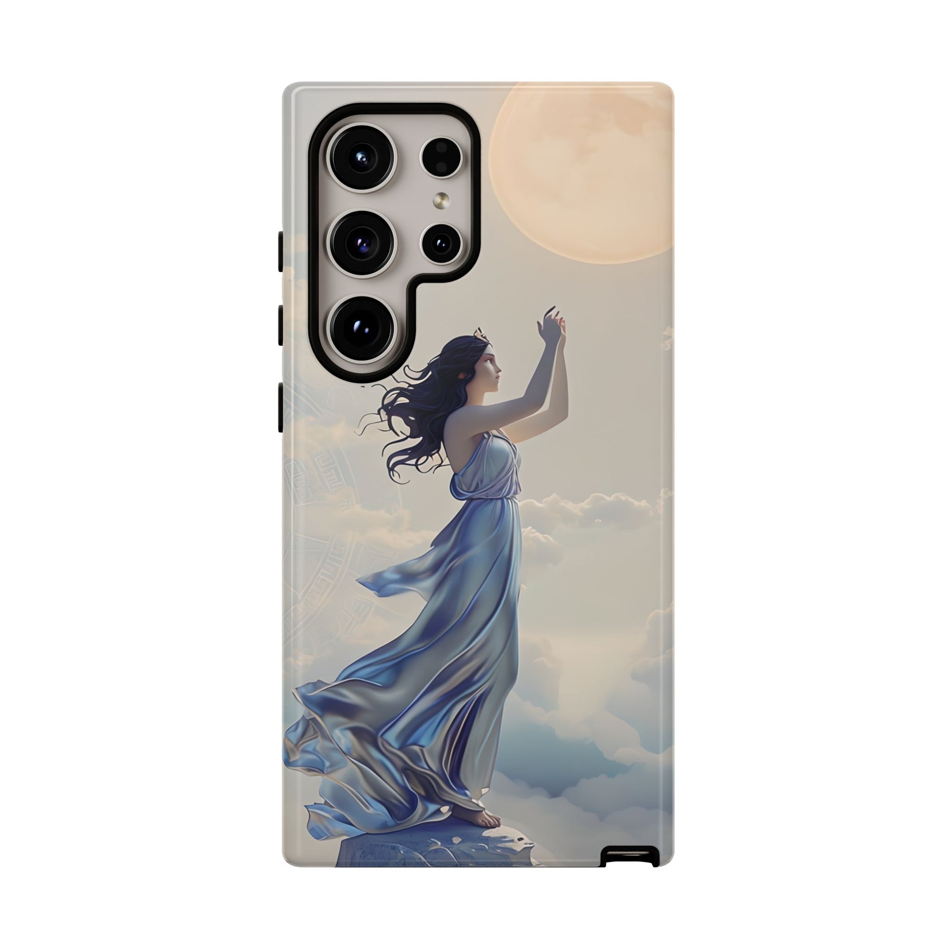 Moonlit Ascend - Ethereal Celestial Art Samsung Galaxy S24 Ultra Tough Phone Case - Dreamy Night Sky & Floating Woman Design