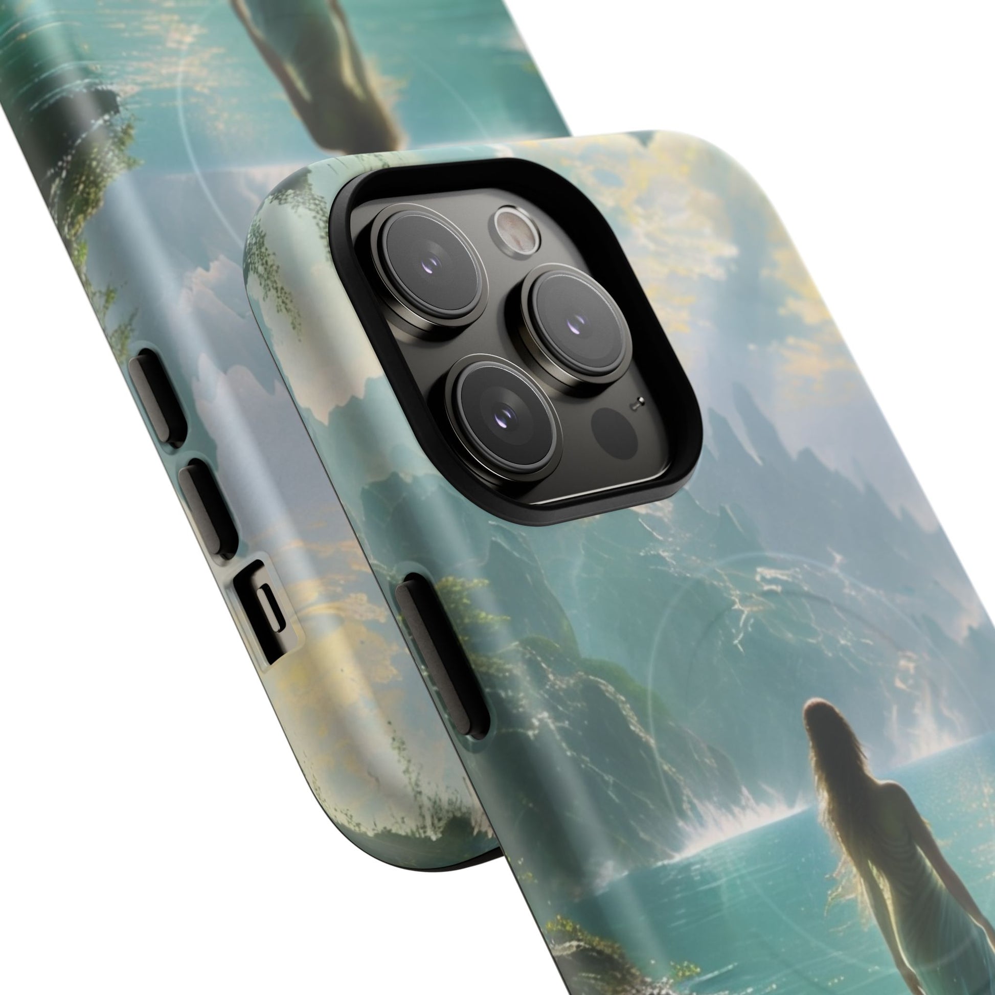 Celestial Tides - Dreamscape Art iPhone 14 Pro Max MagSafe Phone Case -Ethereal Woman & Fantasy Landscape Design