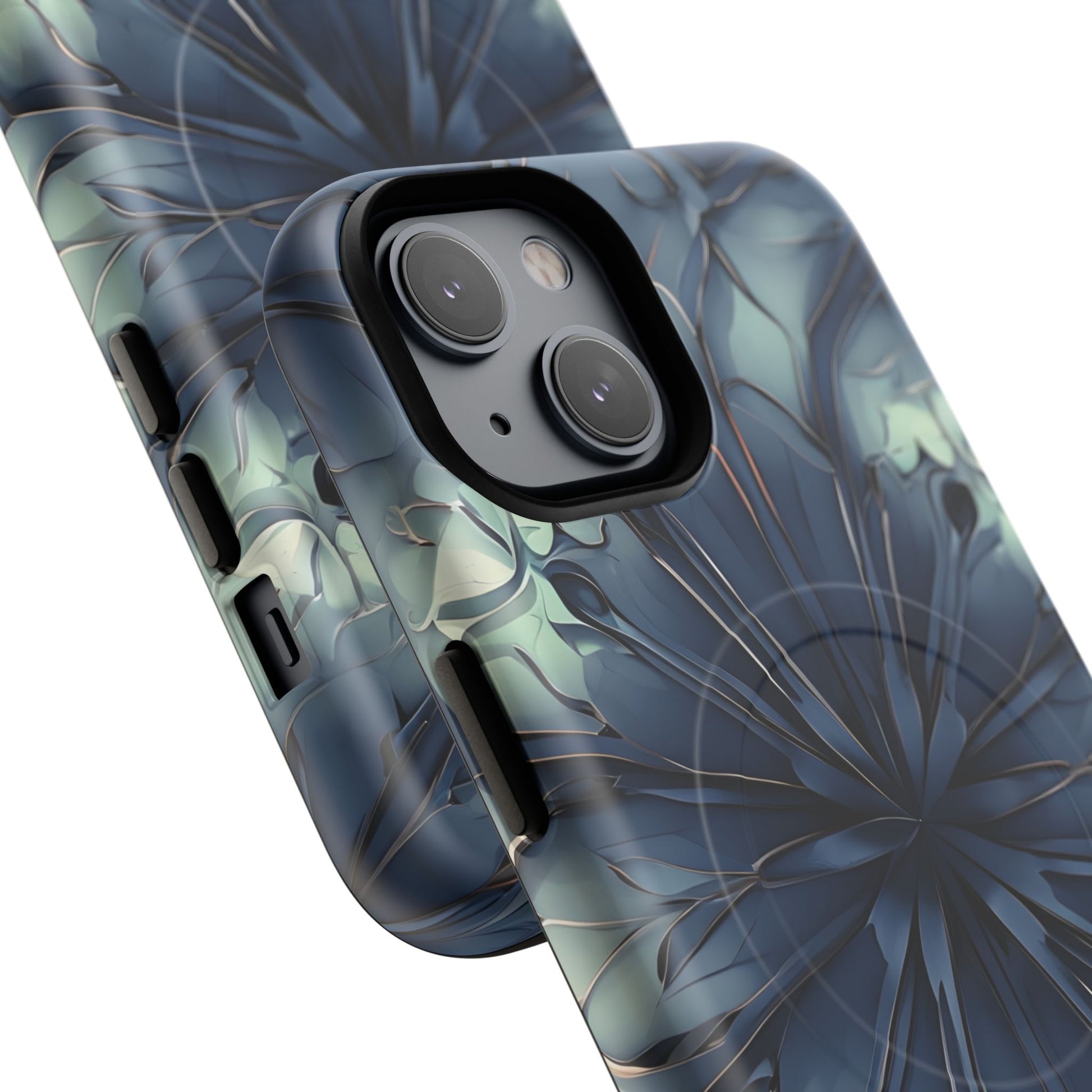 Indigo Mosaic - Artistic Kaleidoscope Collection Artistic Floral - iPhone 14 MagSafe Phone Case -Bold Blue Symmetrical Design