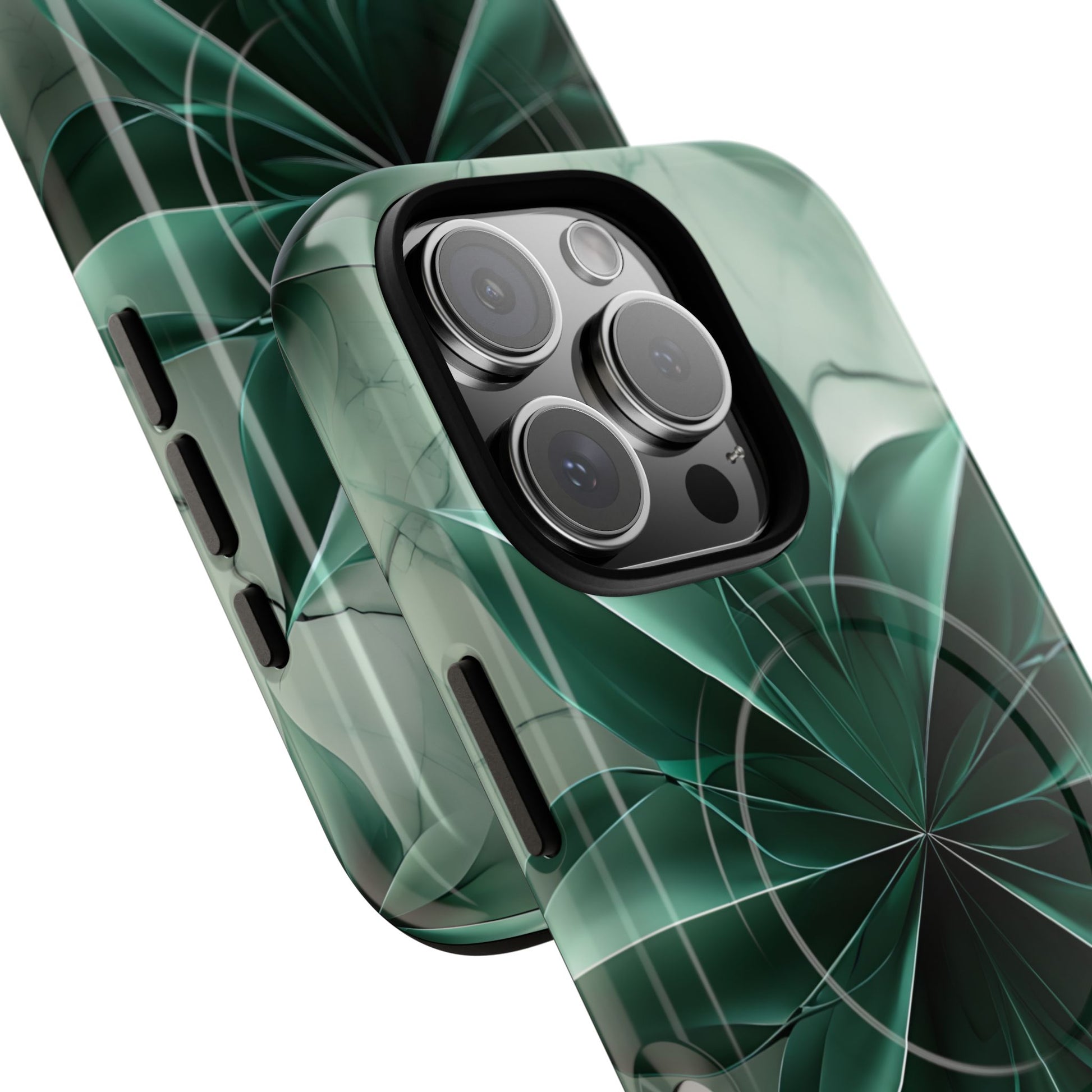 Emerald Bloom iPhone 16 Pro MagSafe Phone Case -Modern Symmetrical Floral Design, Green