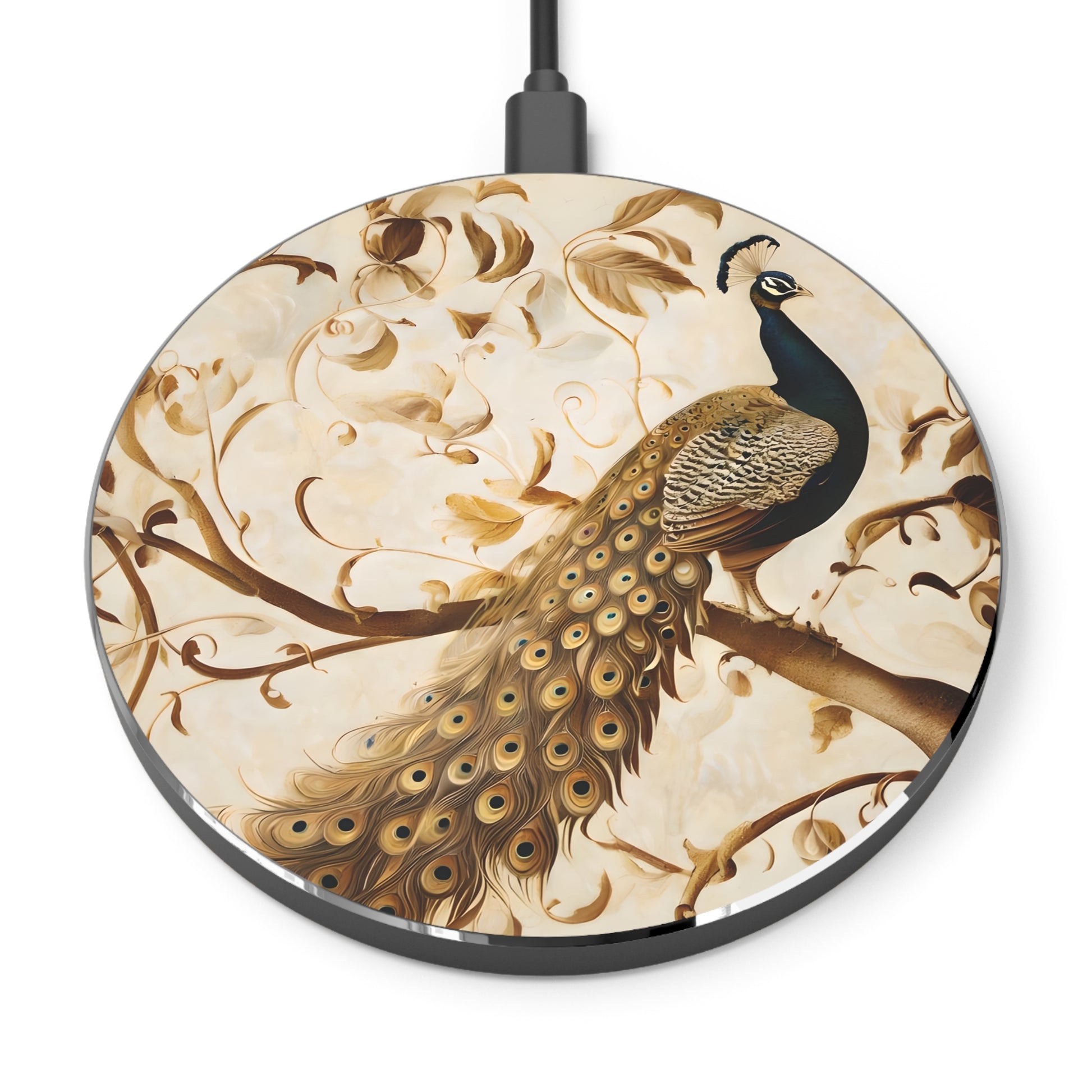 Golden Plumage Qi Wireless Charger - 10W Fast Charging Pad - MagSafe Compatible Designer Phone Charger