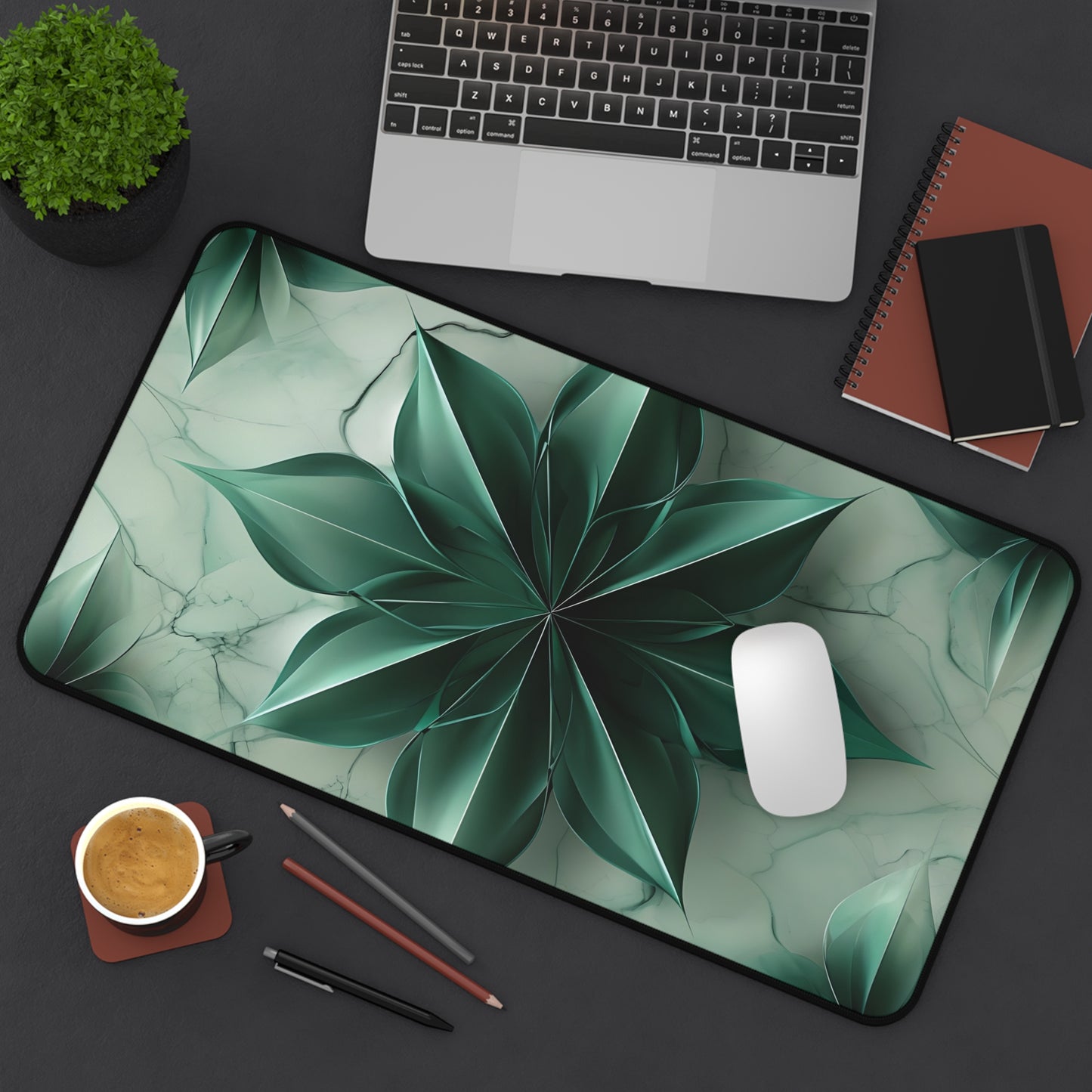 Emerald Bloom Designer Desk Mat - Premium Office Desk Pad, 3 Sizes Available, Artistic Workspace Protection