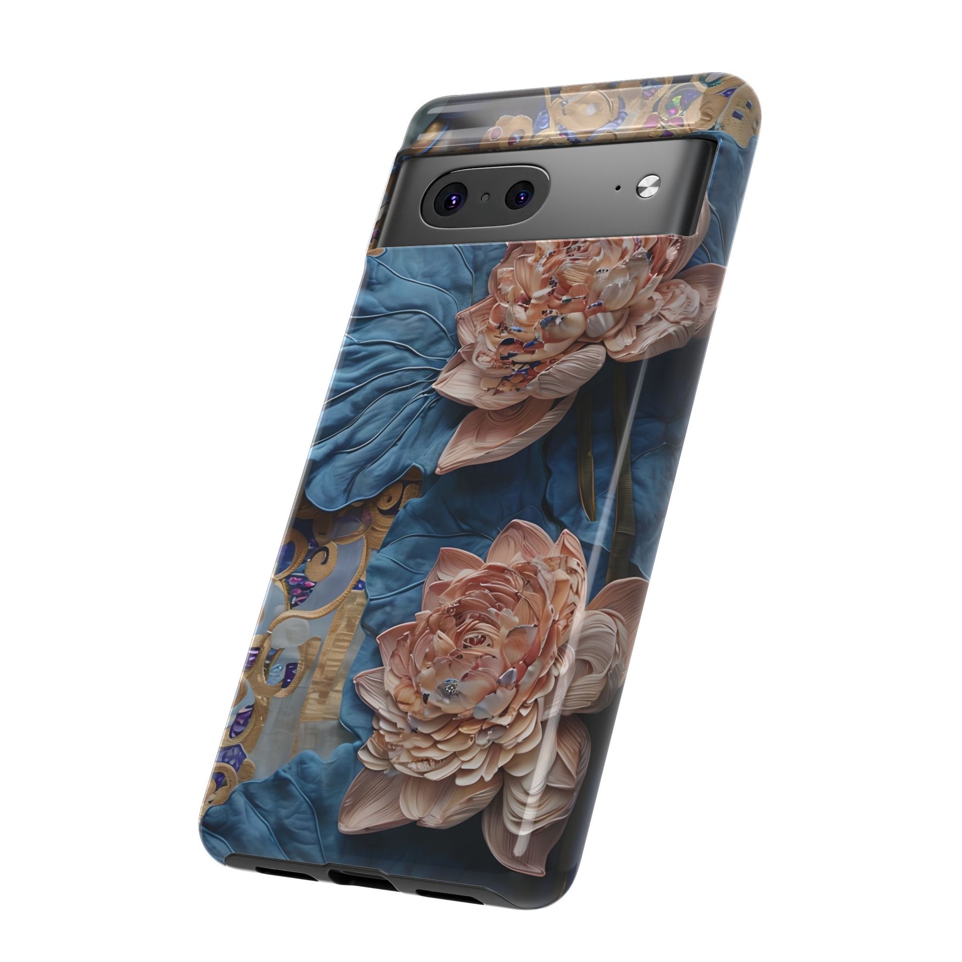 Peony Midnight Tapestry - Google Pixel 7 - Elegant Blue & Blush Artful Phone Cover
