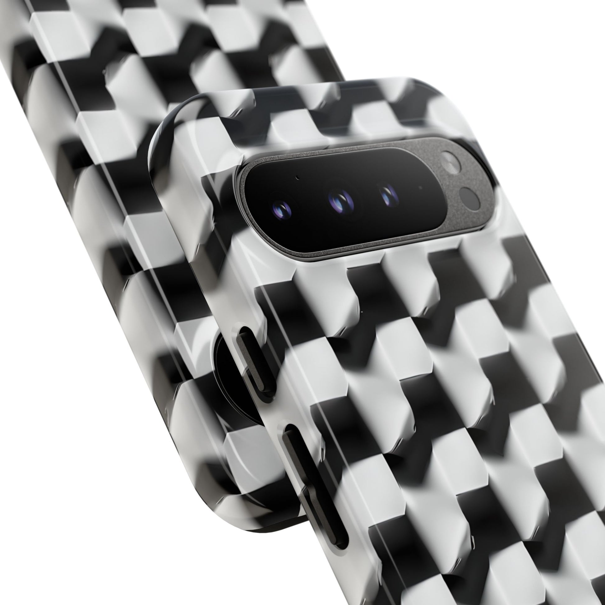 Monochrome Grid Tough Case for Google Pixel 9 Pro XL - Classic Checkerboard, Black & White, Minimalist Trend