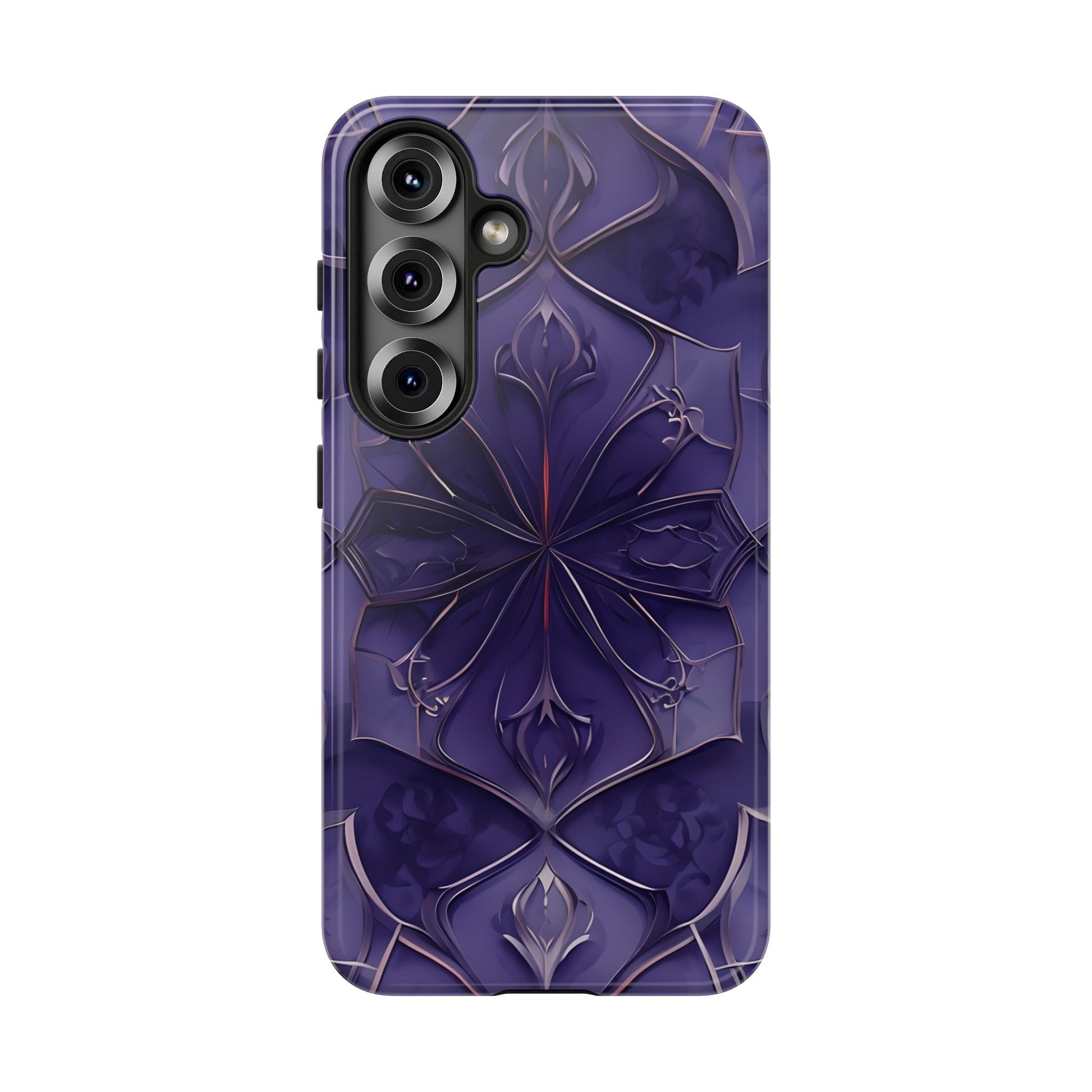 Violet Nebula - Kaleidoscope Collection Artistic Floral Burst - Samsung Galaxy S25 Tough Phone Case - Bold Purple Symmetrical Design
