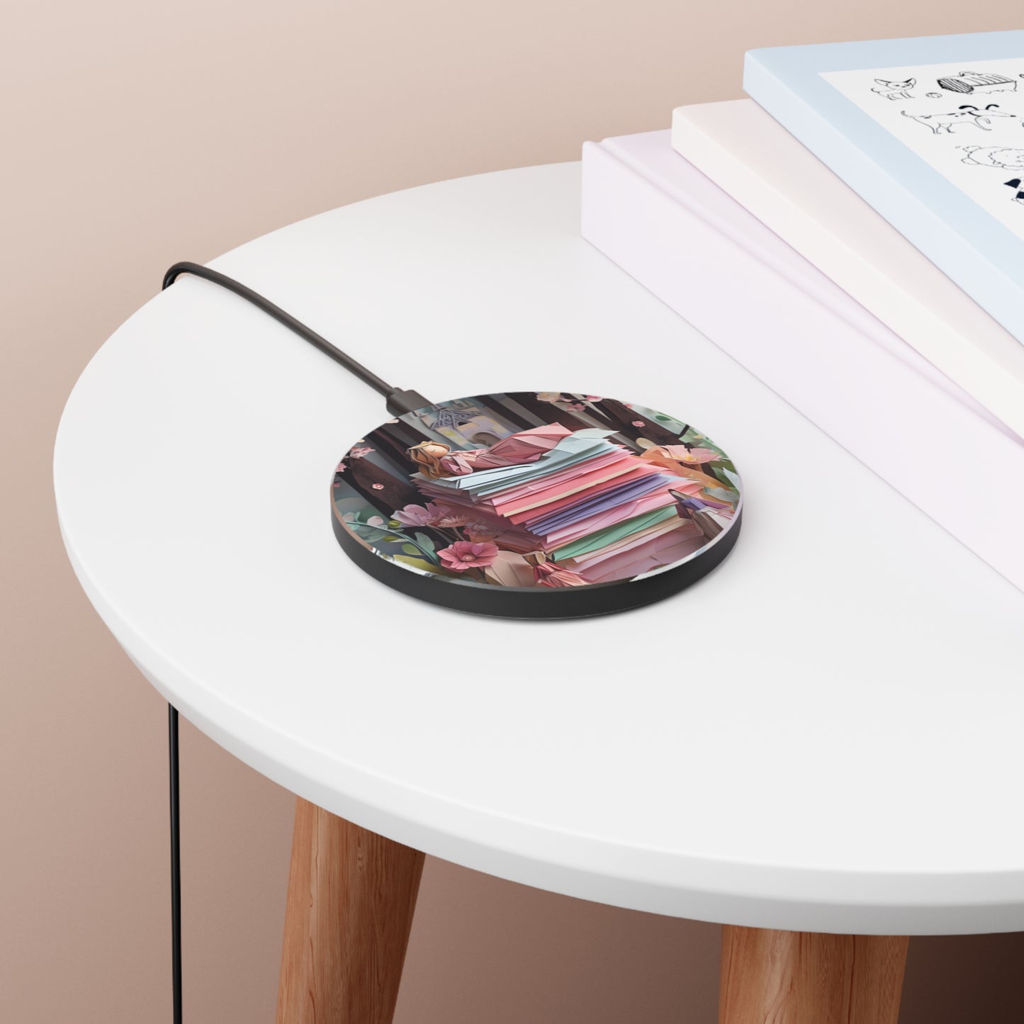 A Good Night's Sleep fantasy art Qi wireless charger on bedside table with books