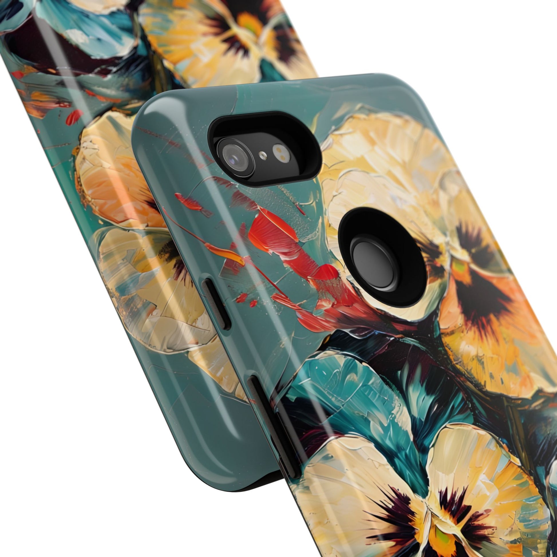 Golden Pansy Cascade Tough Case for Google Pixel 3XL - Floral Artistic Shockproof Cover, Elegant Protective Phone Case