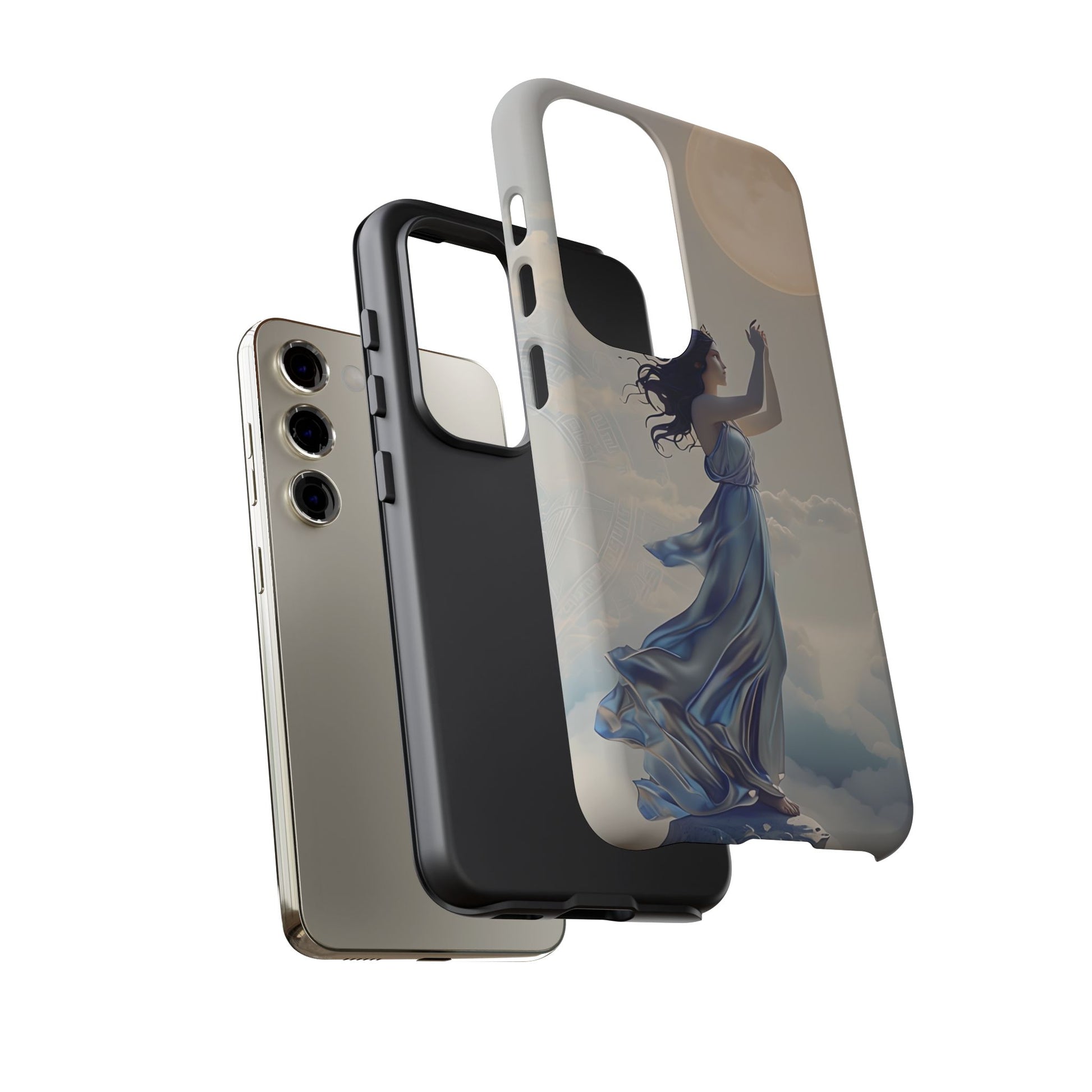 Moonlit Ascend - Ethereal Celestial Art Samsung Galaxy S23 Tough Phone Case - Dreamy Night Sky & Floating Woman Design