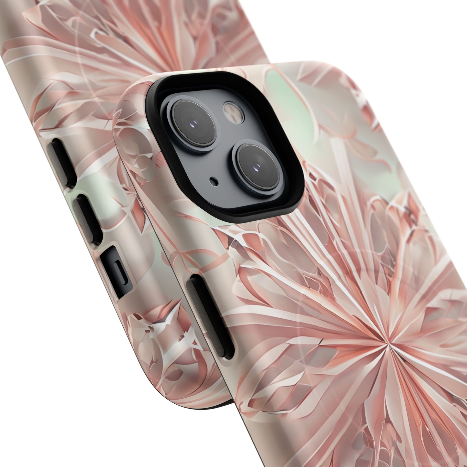 Blush Frost iPhone 14 - Kaleidoscope Collection of MagSafe Compatible - Soft Pink Geometric Floral Design
